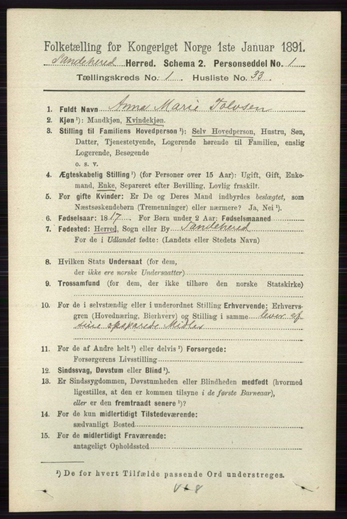 RA, 1891 census for 0724 Sandeherred, 1891, p. 405