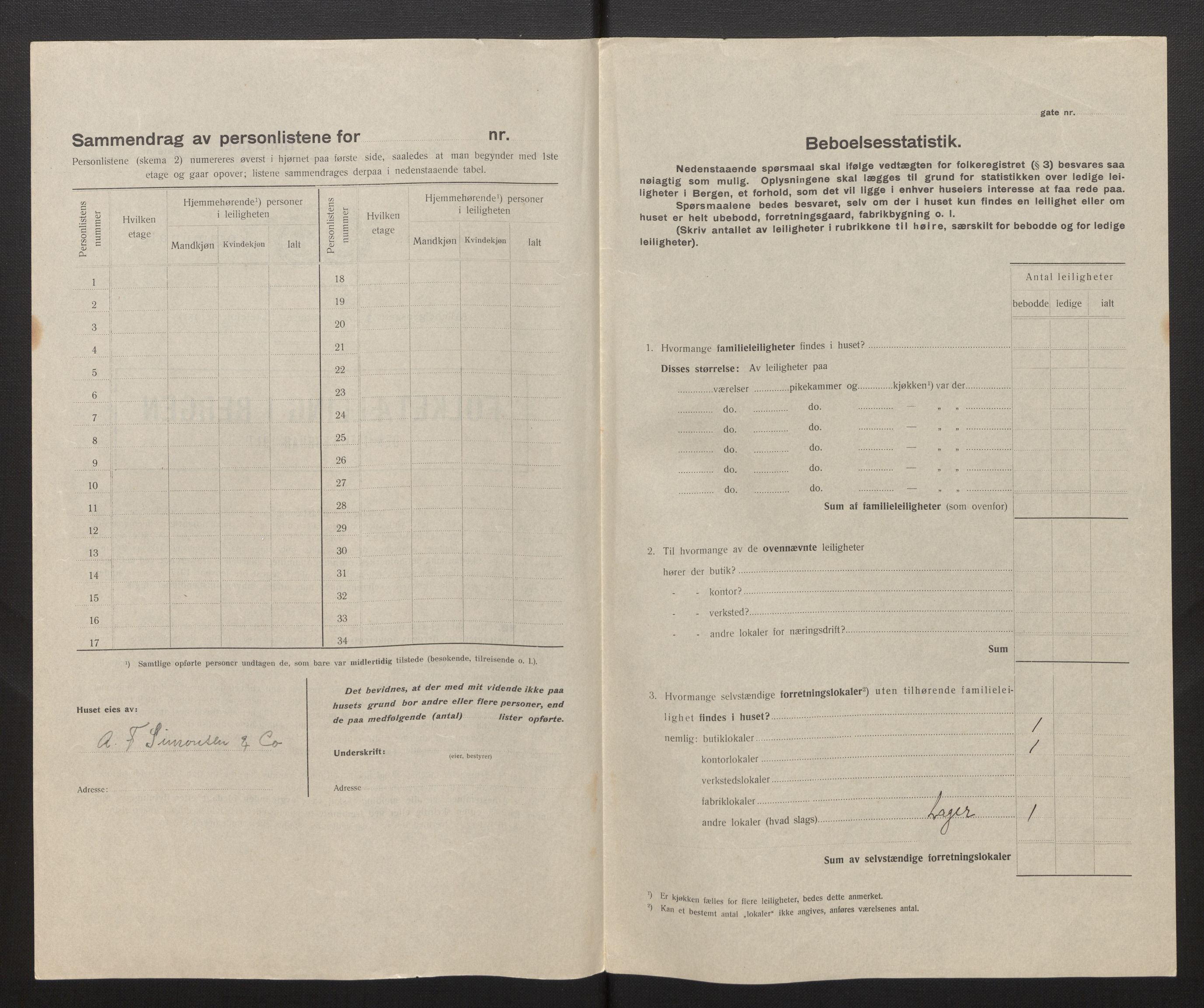 SAB, Municipal Census 1917 for Bergen, 1917, p. 15023