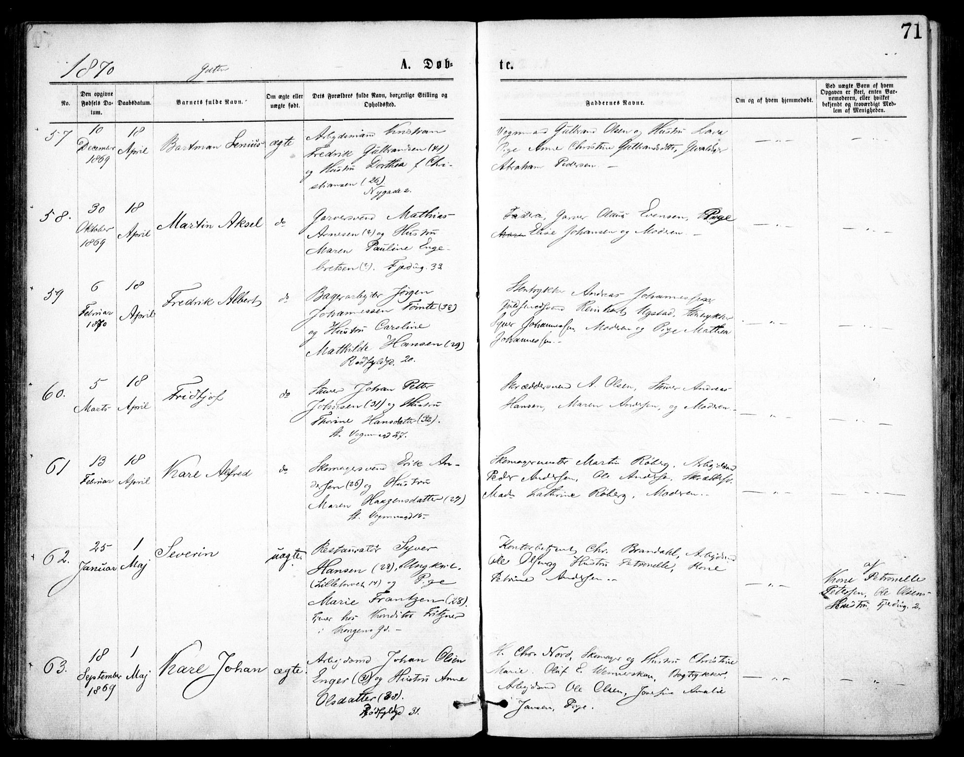 Oslo domkirke Kirkebøker, SAO/A-10752/F/Fa/L0017: Parish register (official) no. 17, 1869-1878, p. 71