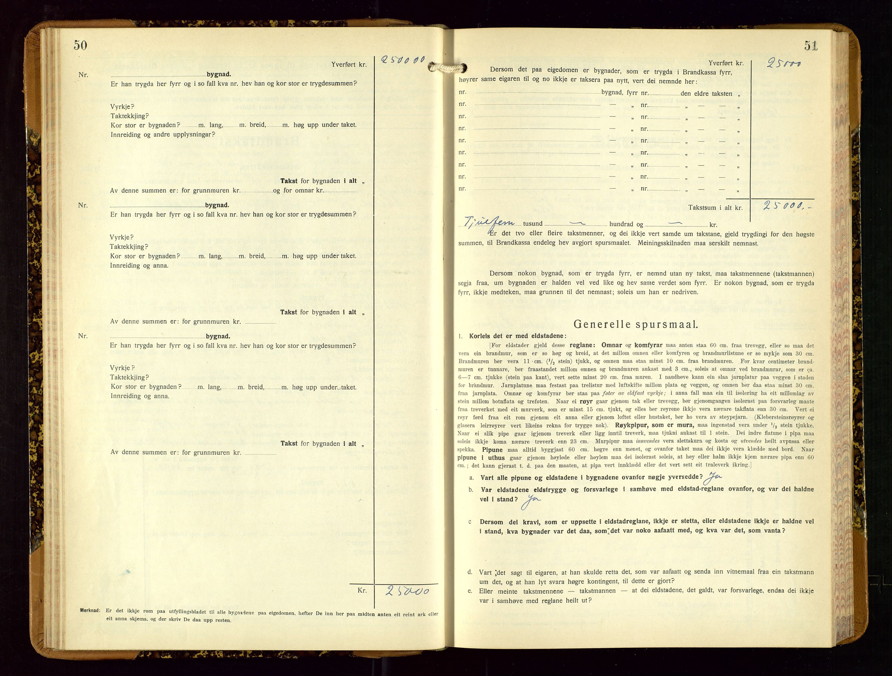 Suldal lensmannskontor, SAST/A-100419/Gob/L0003: Branntakstprotokoll, 1924-1955, p. 50-51