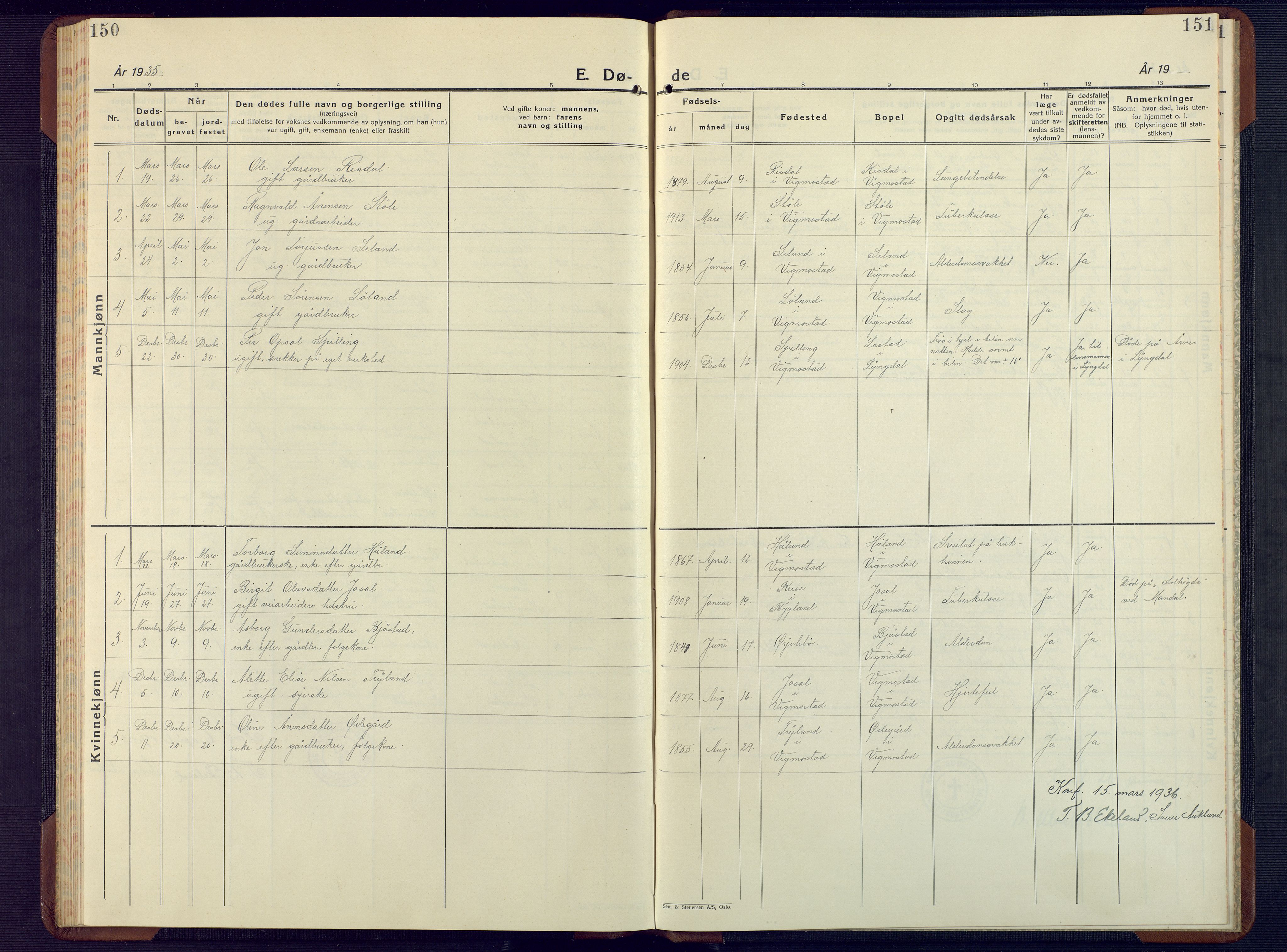 Nord-Audnedal sokneprestkontor, AV/SAK-1111-0032/F/Fb/Fbb/L0006: Parish register (copy) no. B 6, 1930-1948, p. 150-151