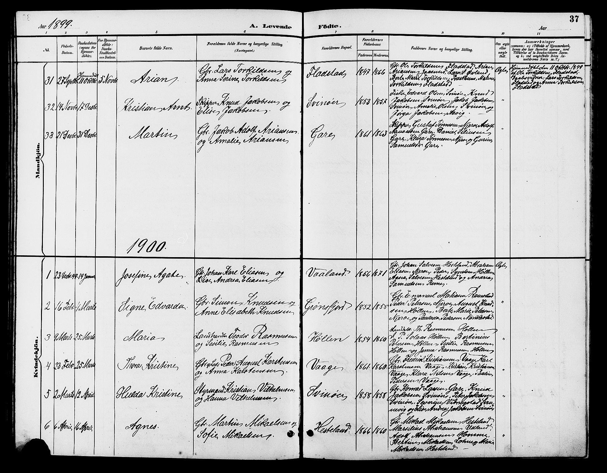 Sør-Audnedal sokneprestkontor, SAK/1111-0039/F/Fb/Fba/L0004: Parish register (copy) no. B 4, 1893-1909, p. 37