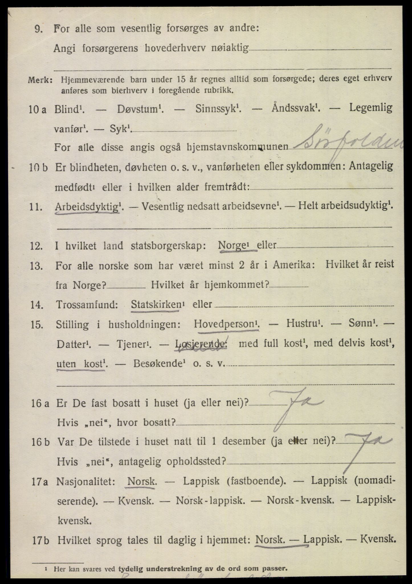 SAT, 1920 census for Fauske, 1920, p. 7019