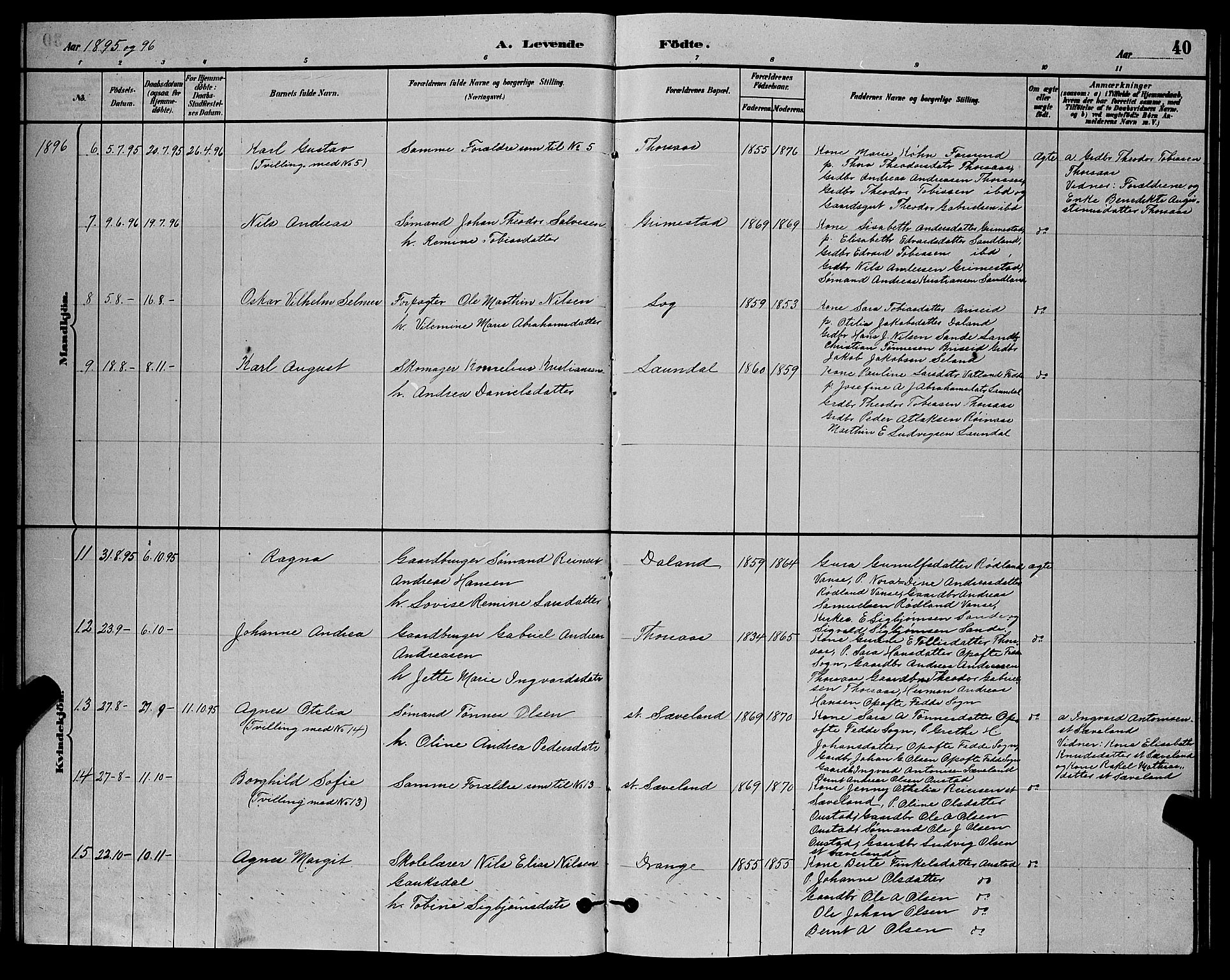 Herad sokneprestkontor, AV/SAK-1111-0018/F/Fb/Fba/L0004: Parish register (copy) no. B 4, 1882-1899, p. 40