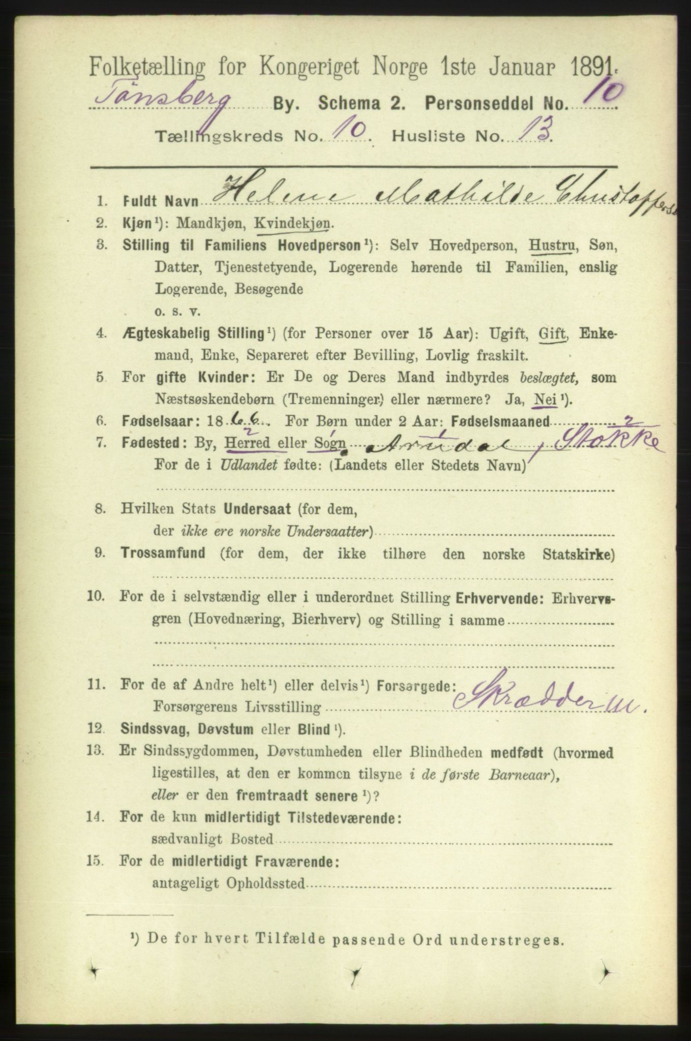 RA, 1891 census for 0705 Tønsberg, 1891, p. 3770