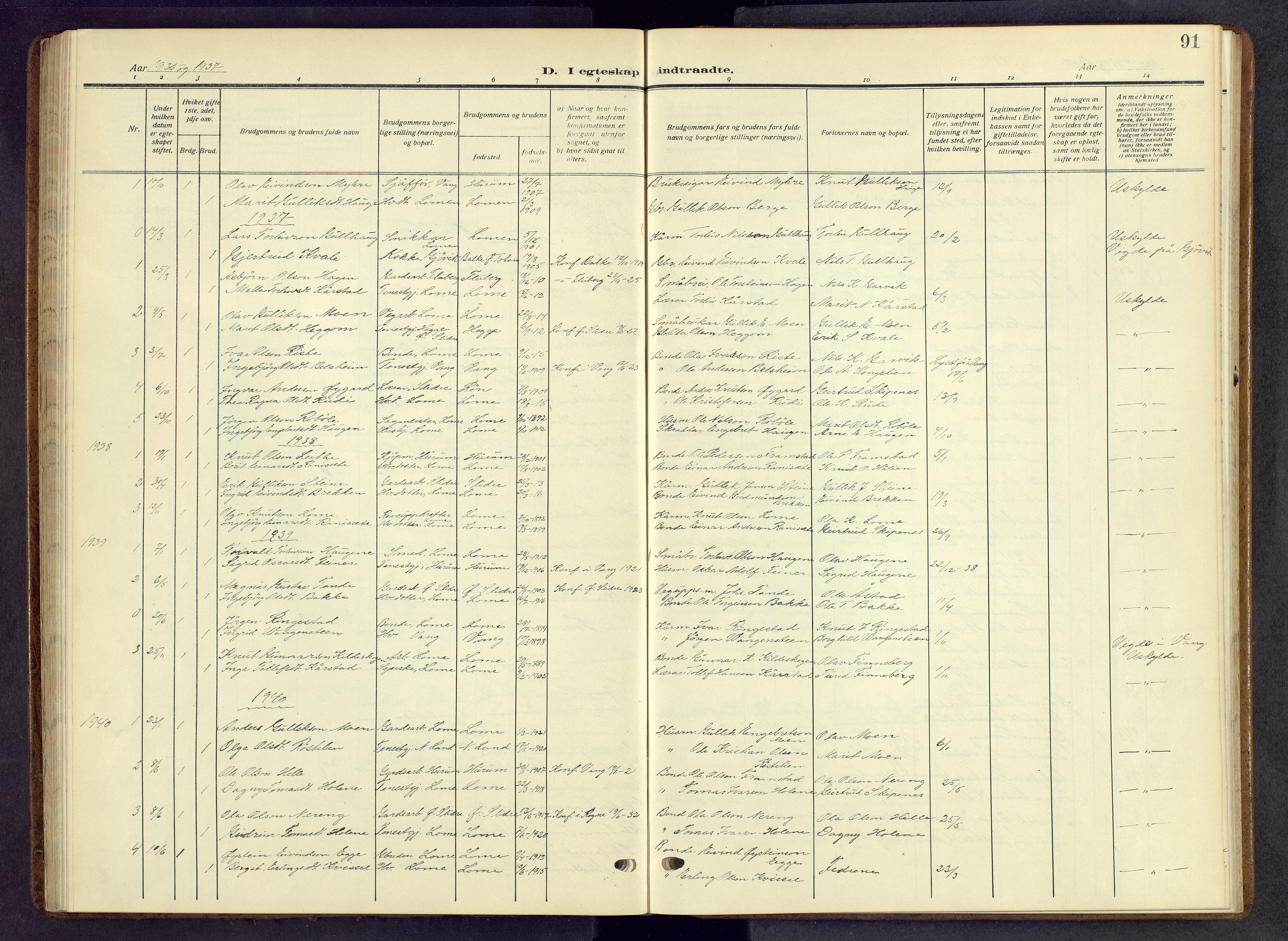 Vestre Slidre prestekontor, SAH/PREST-136/H/Ha/Hab/L0009: Parish register (copy) no. 9, 1914-1970, p. 91