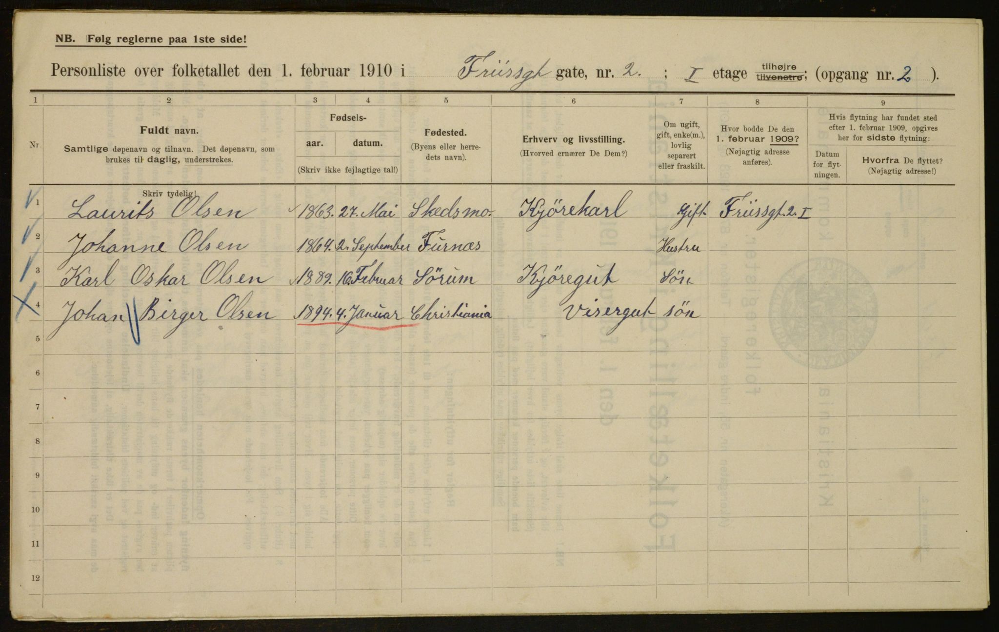 OBA, Municipal Census 1910 for Kristiania, 1910, p. 25149