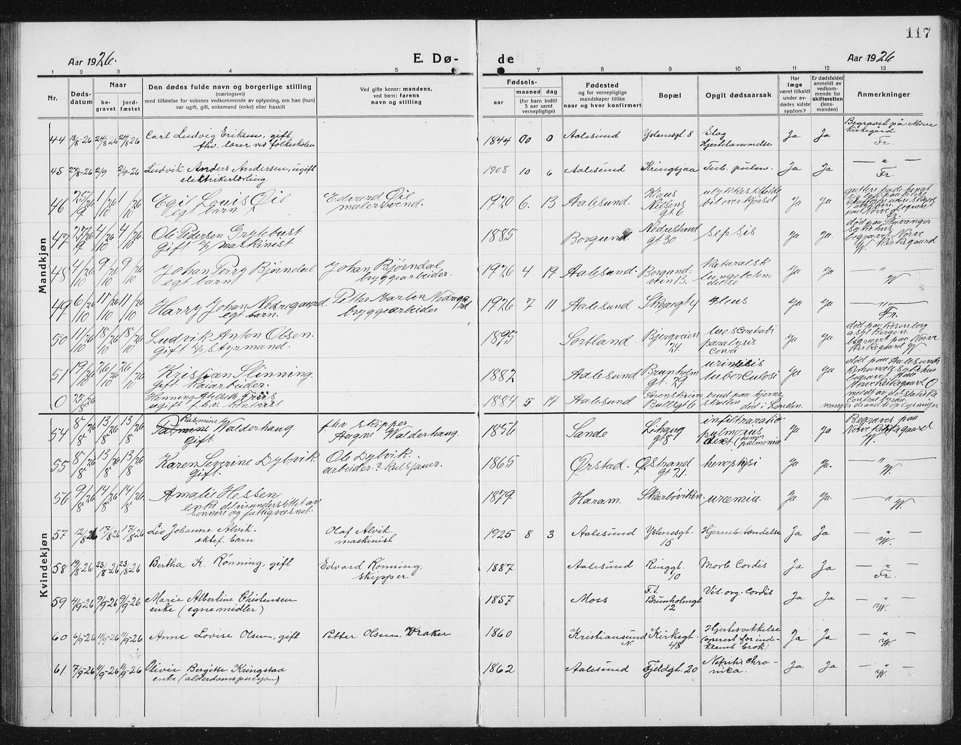 Ministerialprotokoller, klokkerbøker og fødselsregistre - Møre og Romsdal, AV/SAT-A-1454/529/L0474: Parish register (copy) no. 529C11, 1918-1938, p. 117