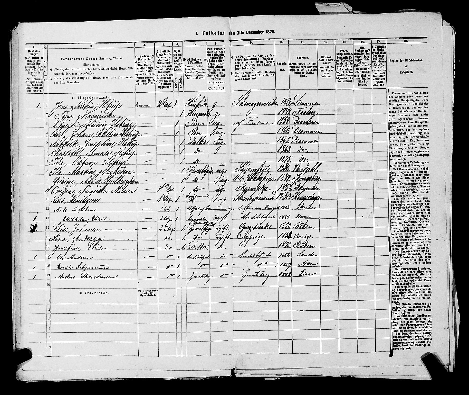 SAKO, 1875 census for 0602 Drammen, 1875, p. 1324