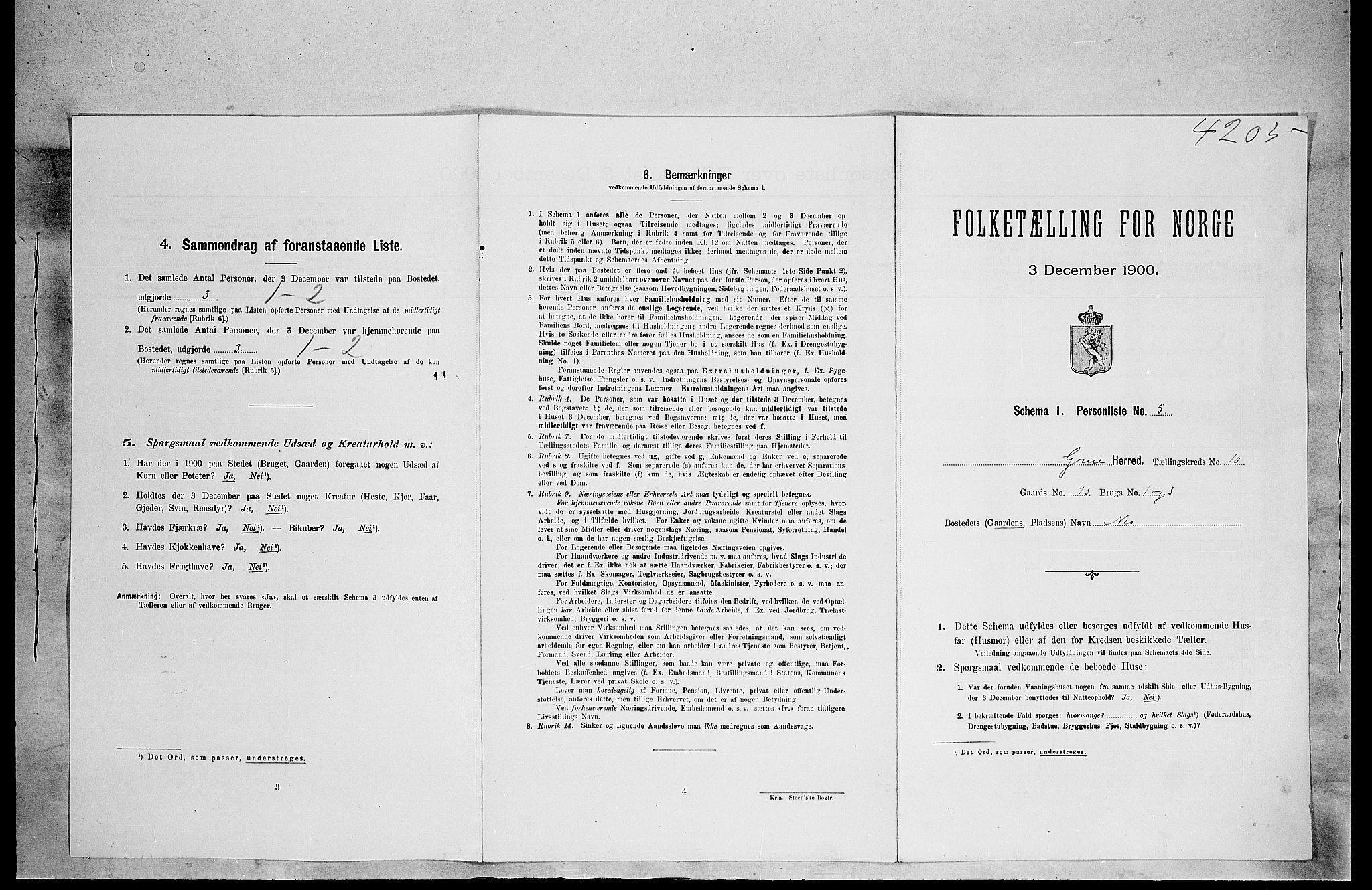 SAH, 1900 census for Grue, 1900, p. 1605