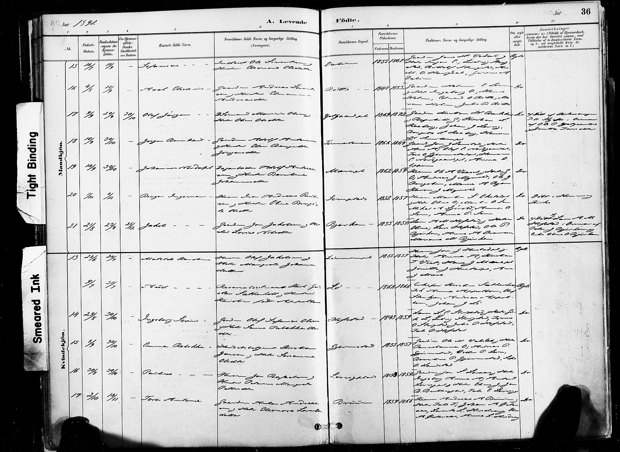 Ministerialprotokoller, klokkerbøker og fødselsregistre - Nord-Trøndelag, SAT/A-1458/735/L0351: Parish register (official) no. 735A10, 1884-1908, p. 36