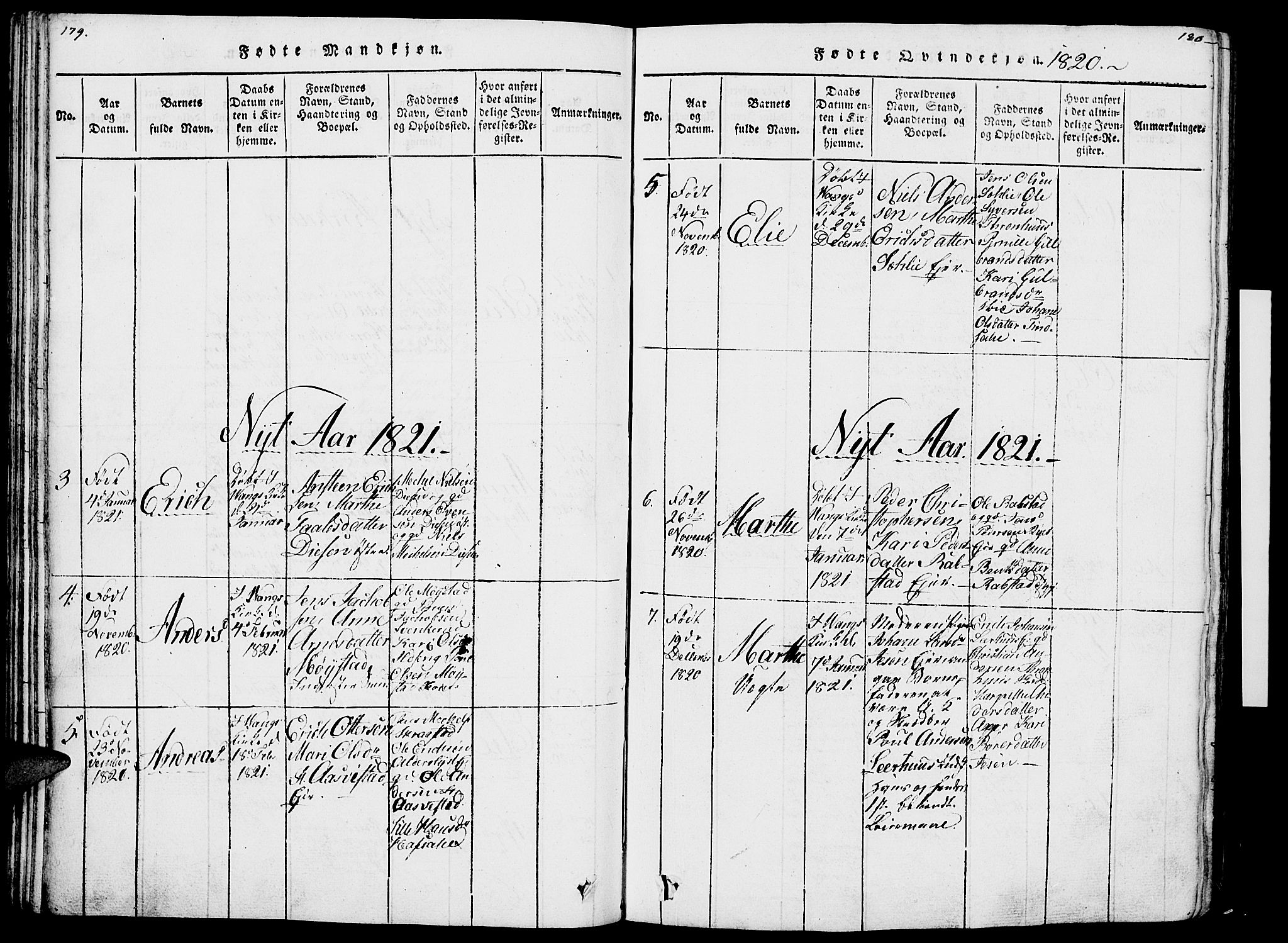 Vang prestekontor, Hedmark, SAH/PREST-008/H/Ha/Haa/L0007: Parish register (official) no. 7, 1813-1826, p. 179-180