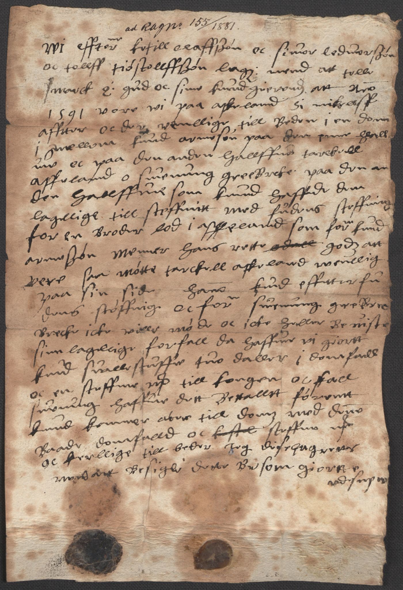 Riksarkivets diplomsamling, AV/RA-EA-5965/F02/L0094: Dokumenter, 1591, p. 44
