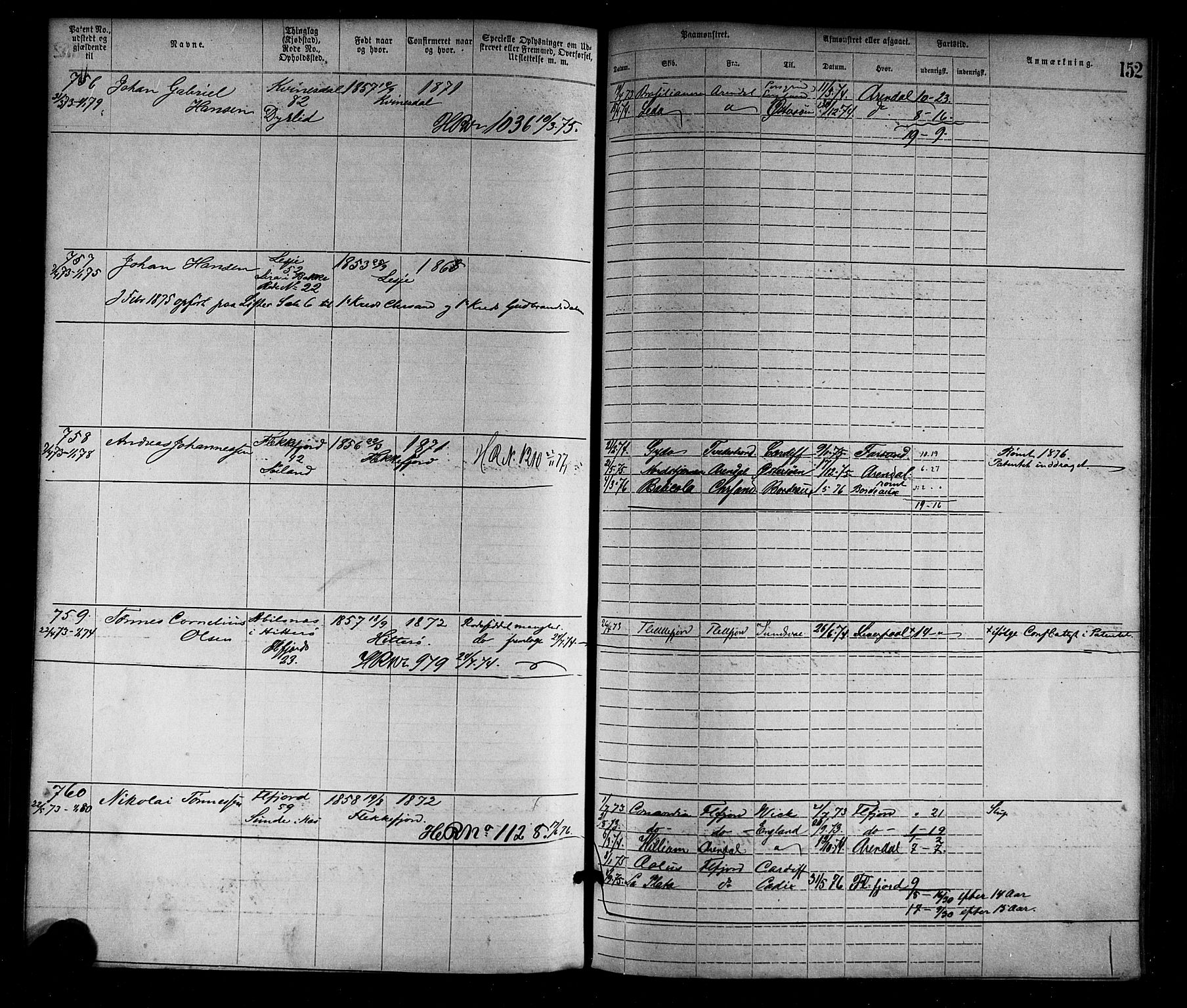 Flekkefjord mønstringskrets, SAK/2031-0018/F/Fa/L0002: Annotasjonsrulle nr 1-1920 med register, N-2, 1870-1891, p. 177
