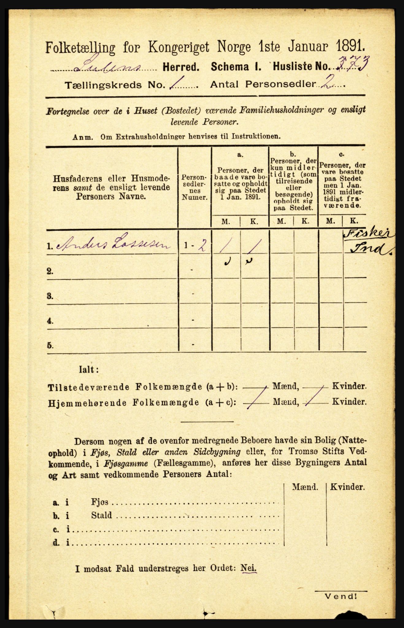 RA, 1891 census for 1412 Solund, 1891, p. 93