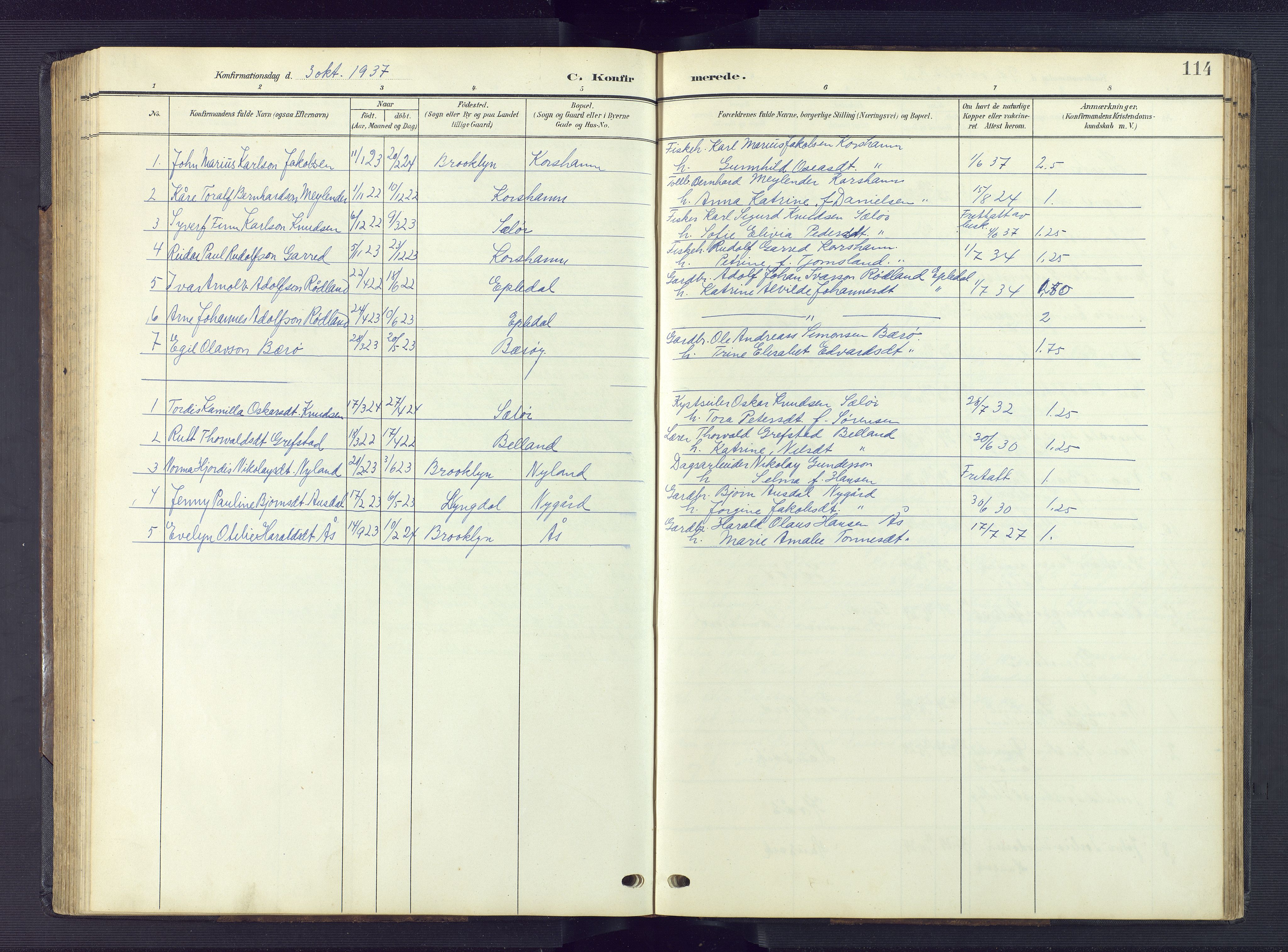 Lyngdal sokneprestkontor, AV/SAK-1111-0029/F/Fb/Fba/L0004: Parish register (copy) no. B 4, 1904-1950, p. 114