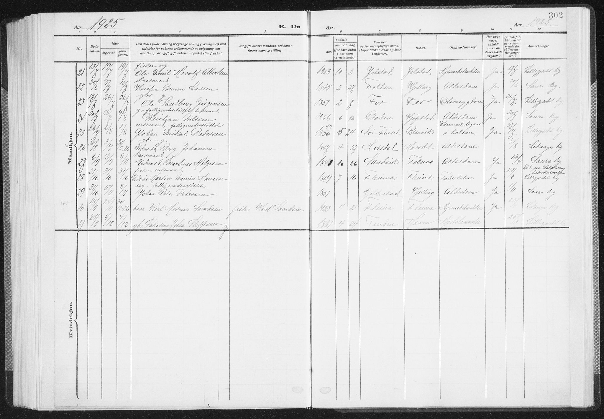 Ministerialprotokoller, klokkerbøker og fødselsregistre - Nordland, AV/SAT-A-1459/805/L0104: Parish register (official) no. 805A09, 1909-1926, p. 302