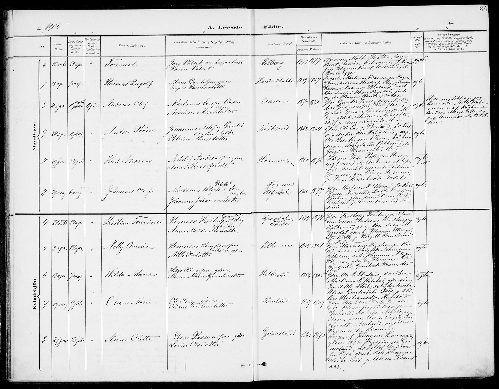 Førde sokneprestembete, SAB/A-79901/H/Haa/Haab/L0002: Parish register (official) no. B  2, 1899-1920, p. 34