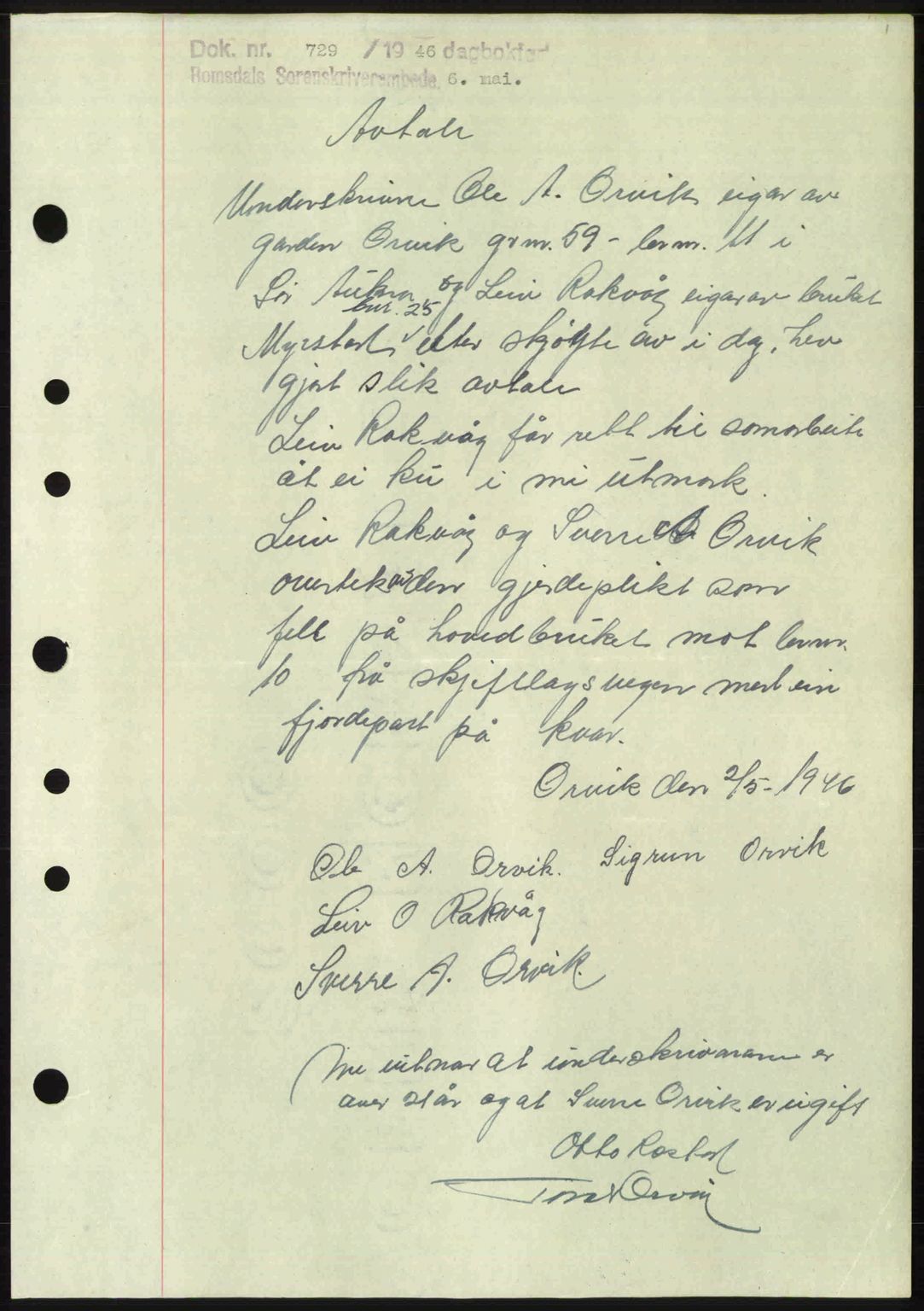 Romsdal sorenskriveri, SAT/A-4149/1/2/2C: Mortgage book no. A19, 1946-1946, Diary no: : 729/1946