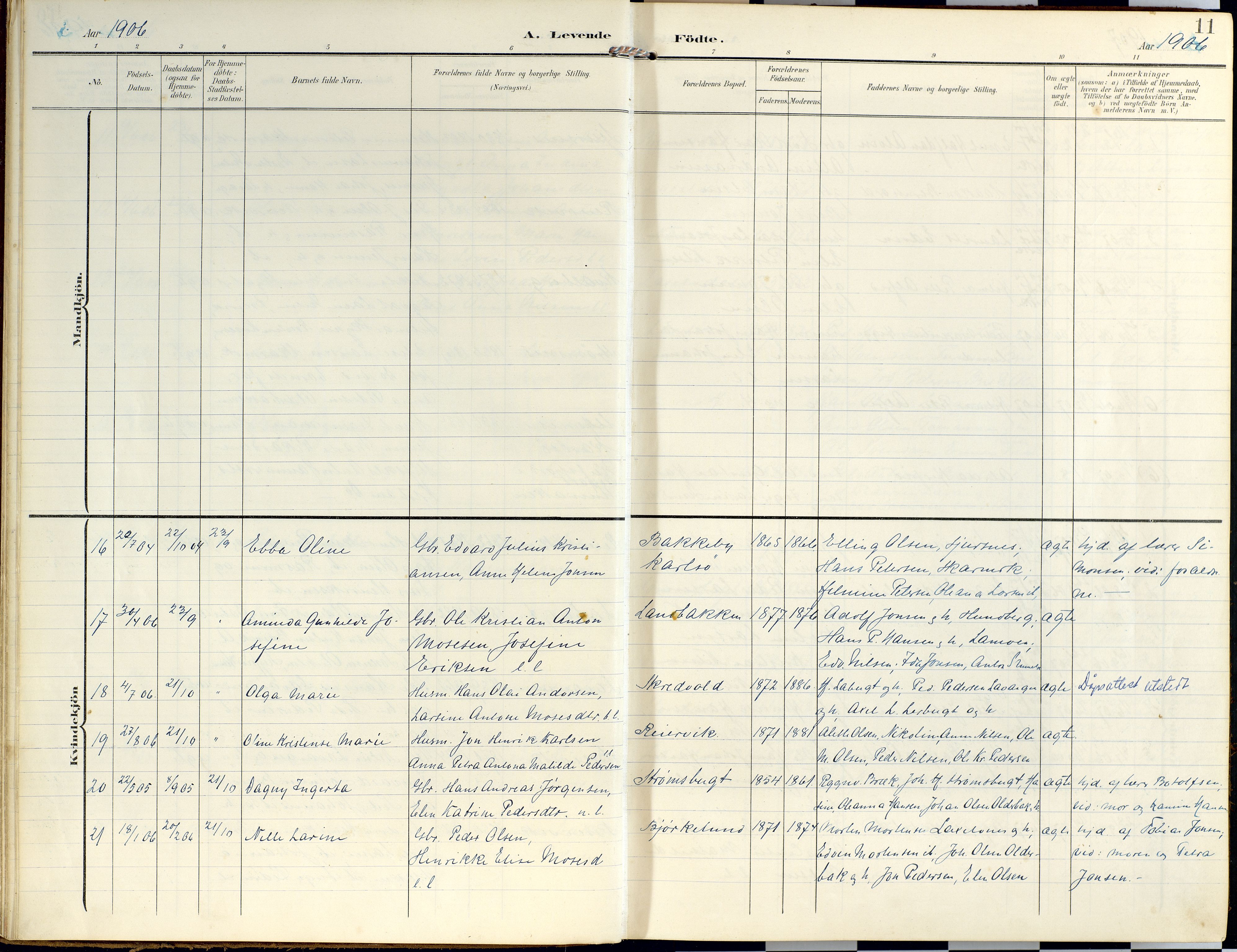 Lyngen sokneprestembete, SATØ/S-1289/H/He/Hea/L0014kirke: Parish register (official) no. 14, 1905-1920, p. 11