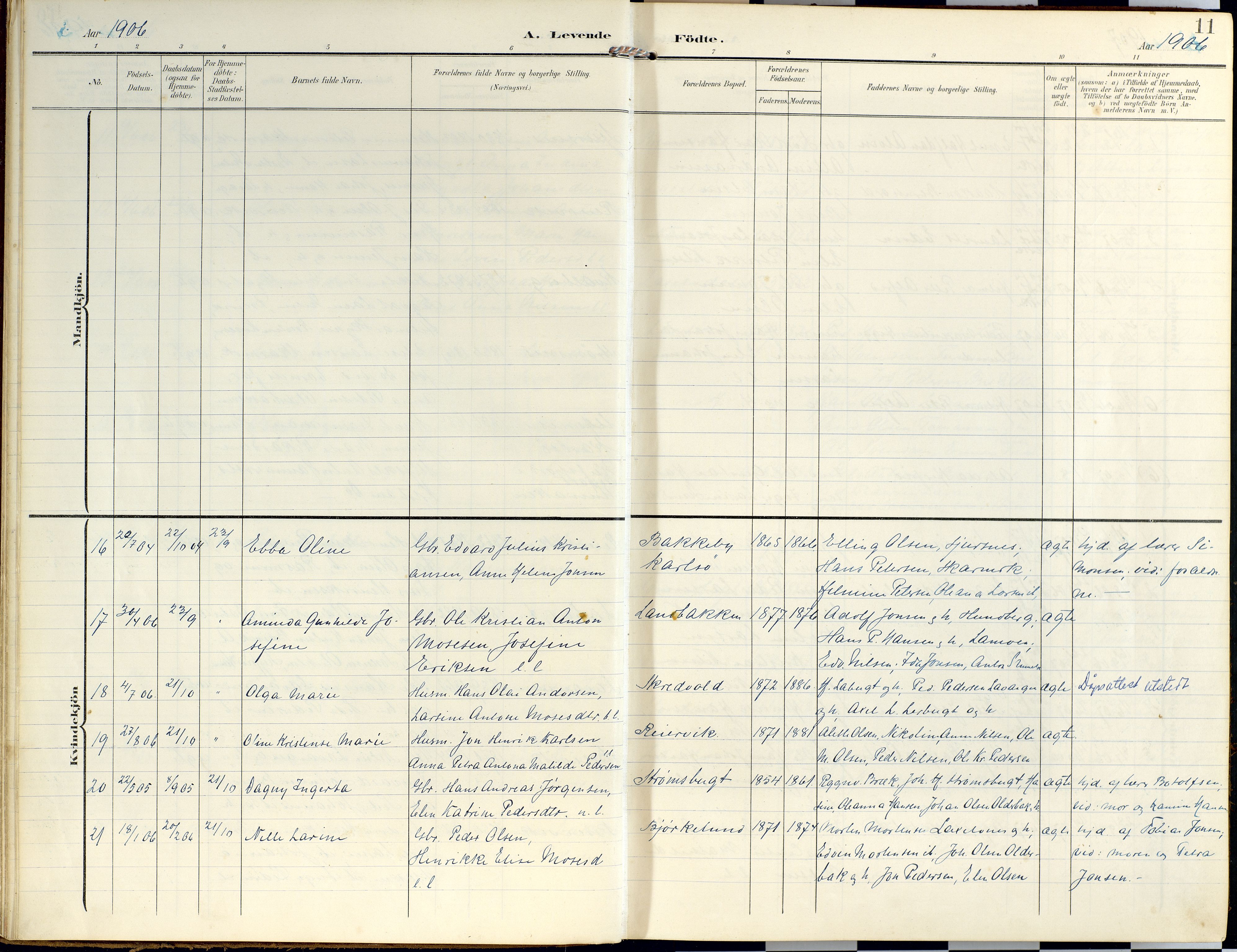 Lyngen sokneprestembete, AV/SATØ-S-1289/H/He/Hea/L0014kirke: Parish register (official) no. 14, 1905-1920, p. 11