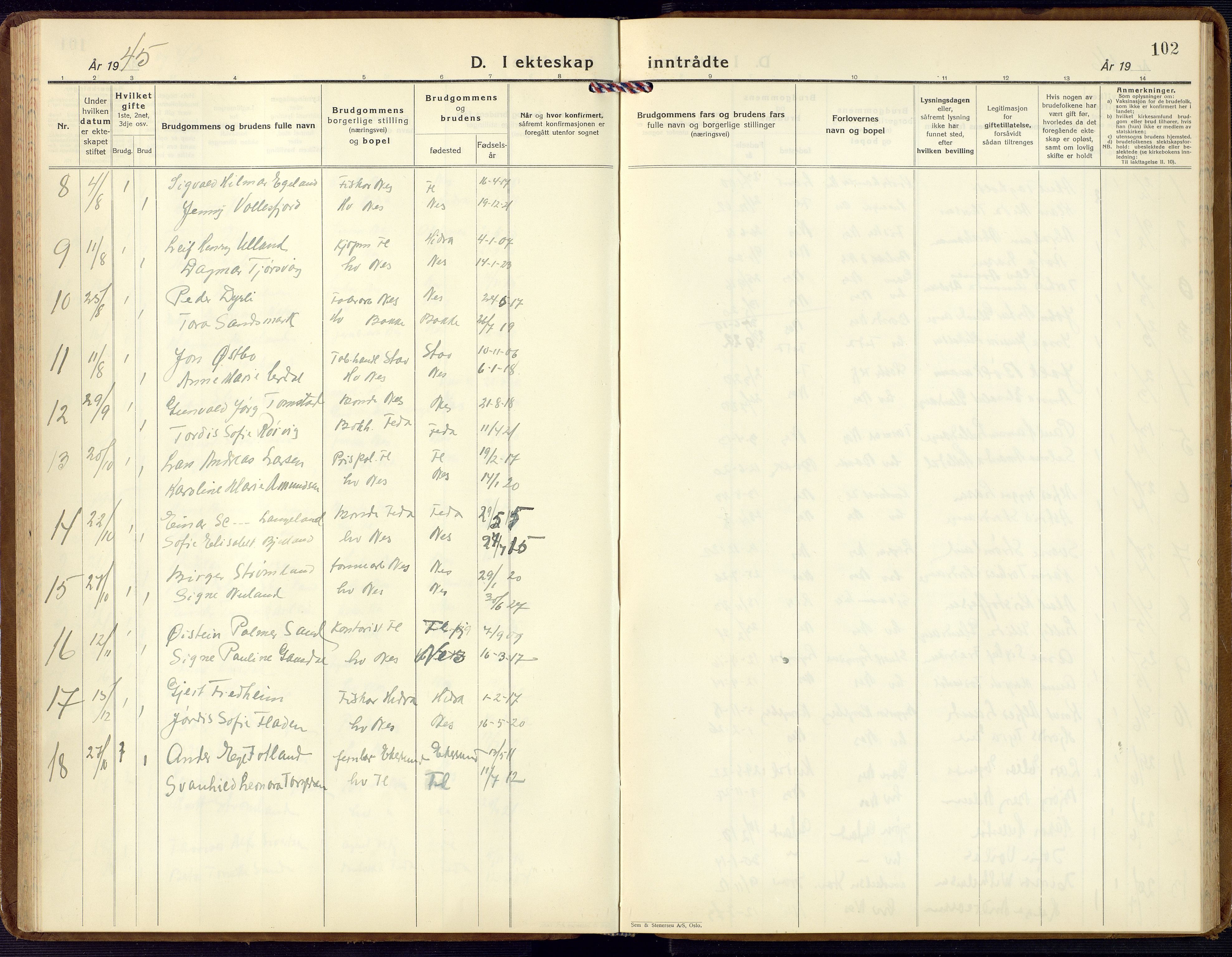 Flekkefjord sokneprestkontor, AV/SAK-1111-0012/F/Fb/Fba/L0003: Parish register (copy) no. B 3, 1932-1969, p. 102