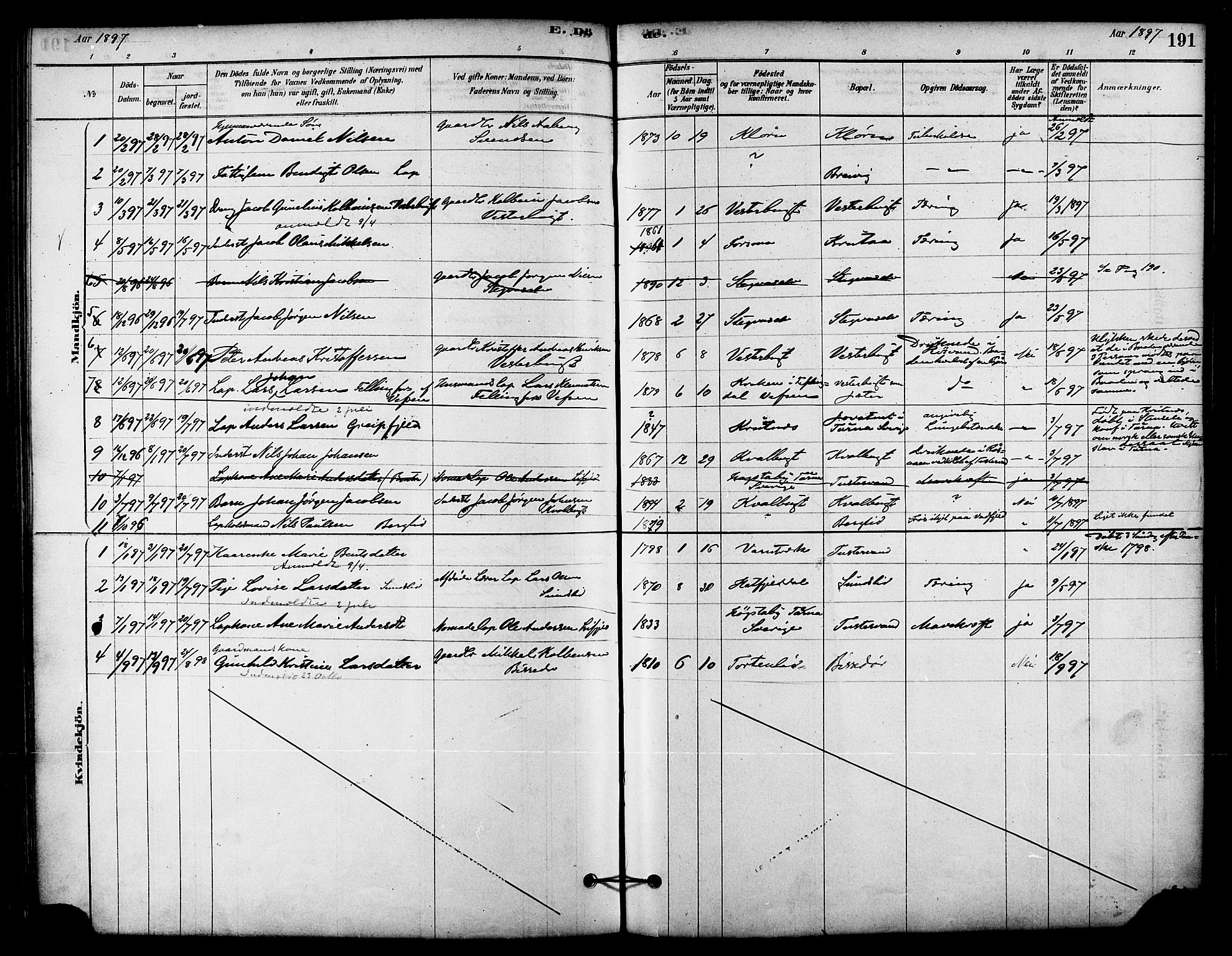 Ministerialprotokoller, klokkerbøker og fødselsregistre - Nordland, AV/SAT-A-1459/823/L0325: Parish register (official) no. 823A02, 1878-1898, p. 191