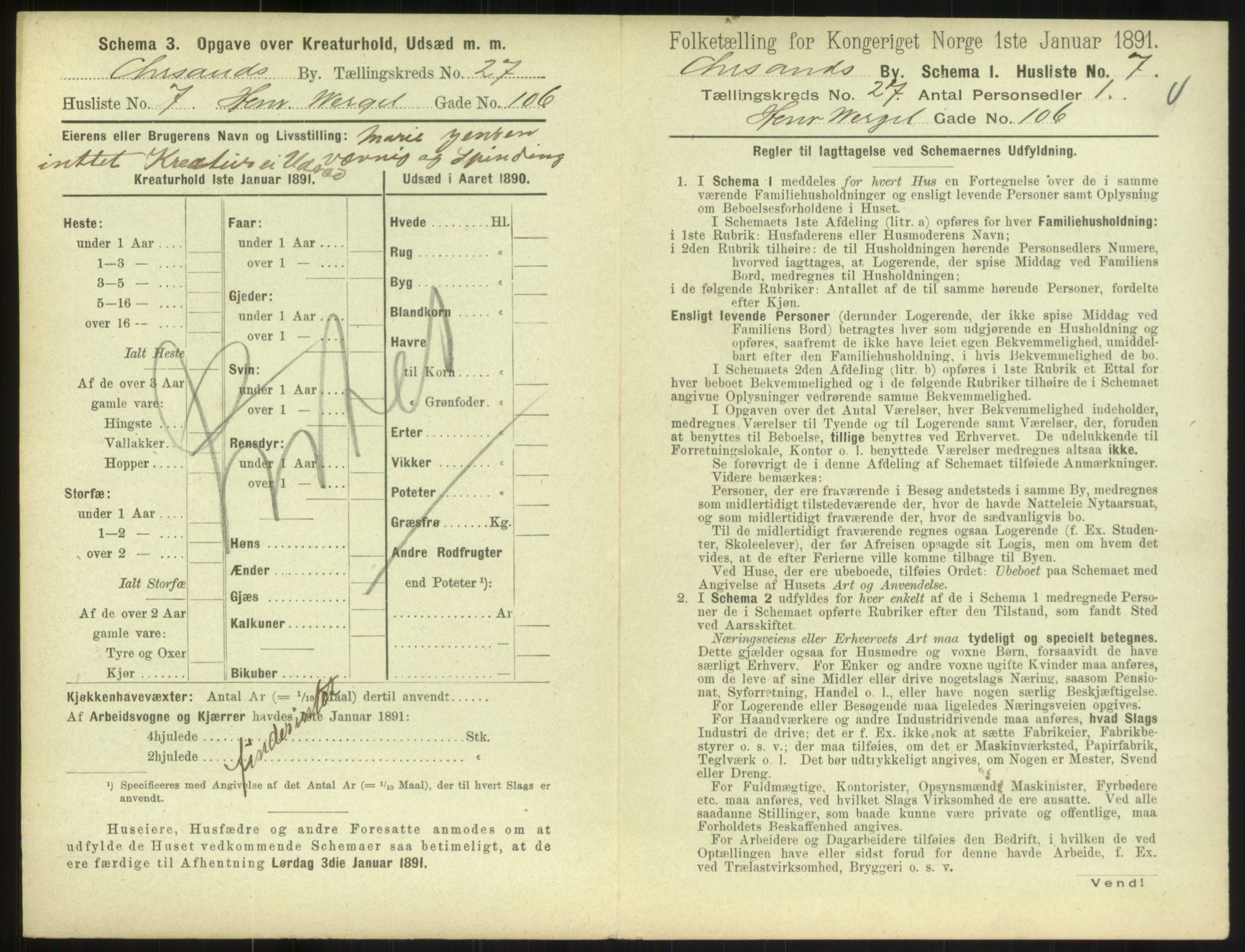 RA, 1891 census for 1001 Kristiansand, 1891, p. 1508