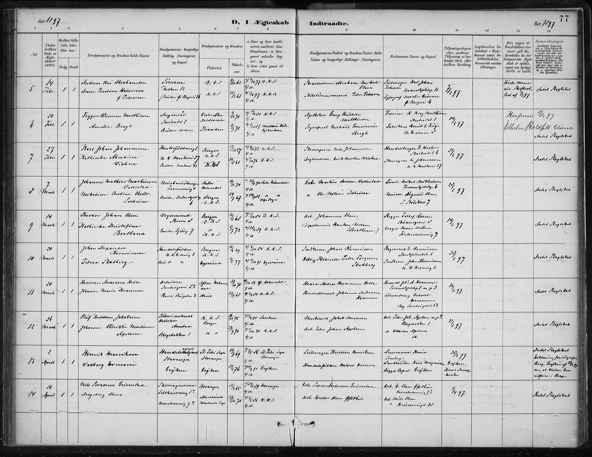 Korskirken sokneprestembete, AV/SAB-A-76101/H/Hab: Parish register (copy) no. D 3, 1887-1906, p. 77