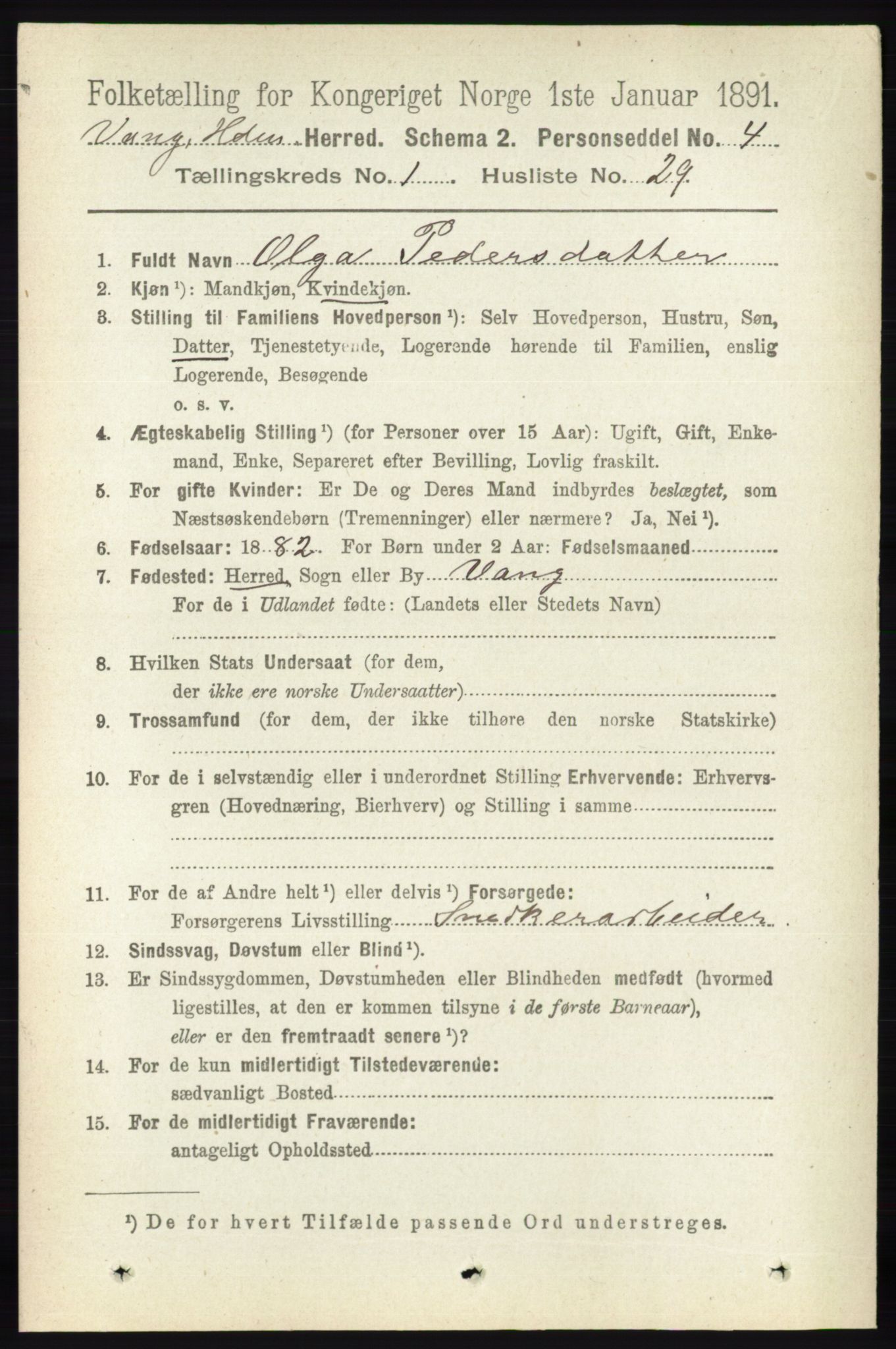 RA, 1891 census for 0414 Vang, 1891, p. 361