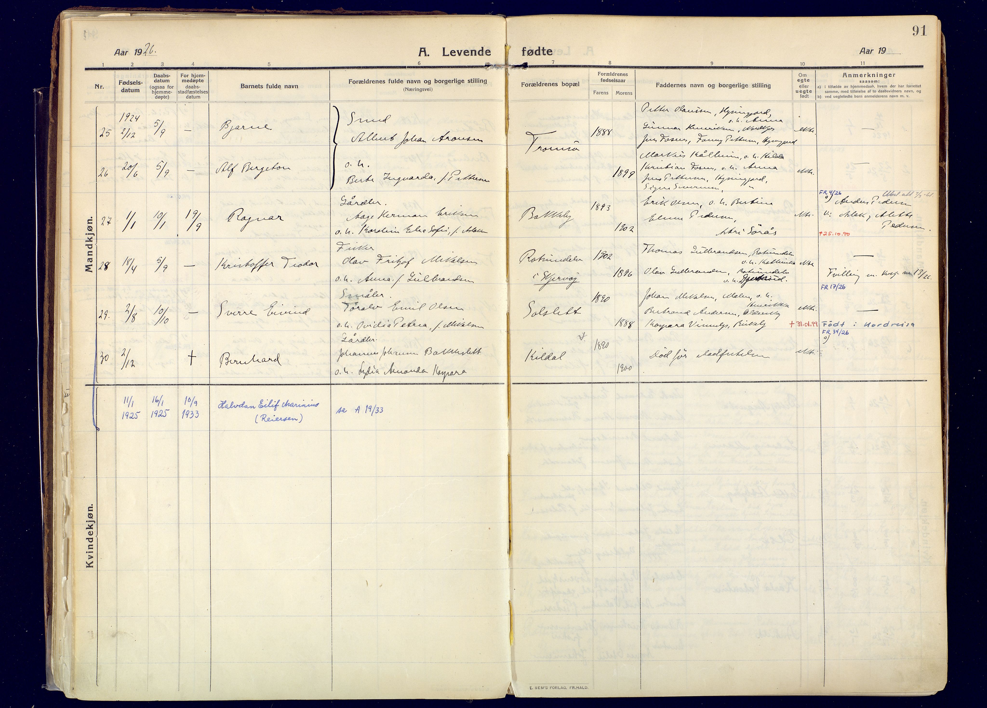 Skjervøy sokneprestkontor, AV/SATØ-S-1300/H/Ha/Haa: Parish register (official) no. 20, 1911-1931, p. 91