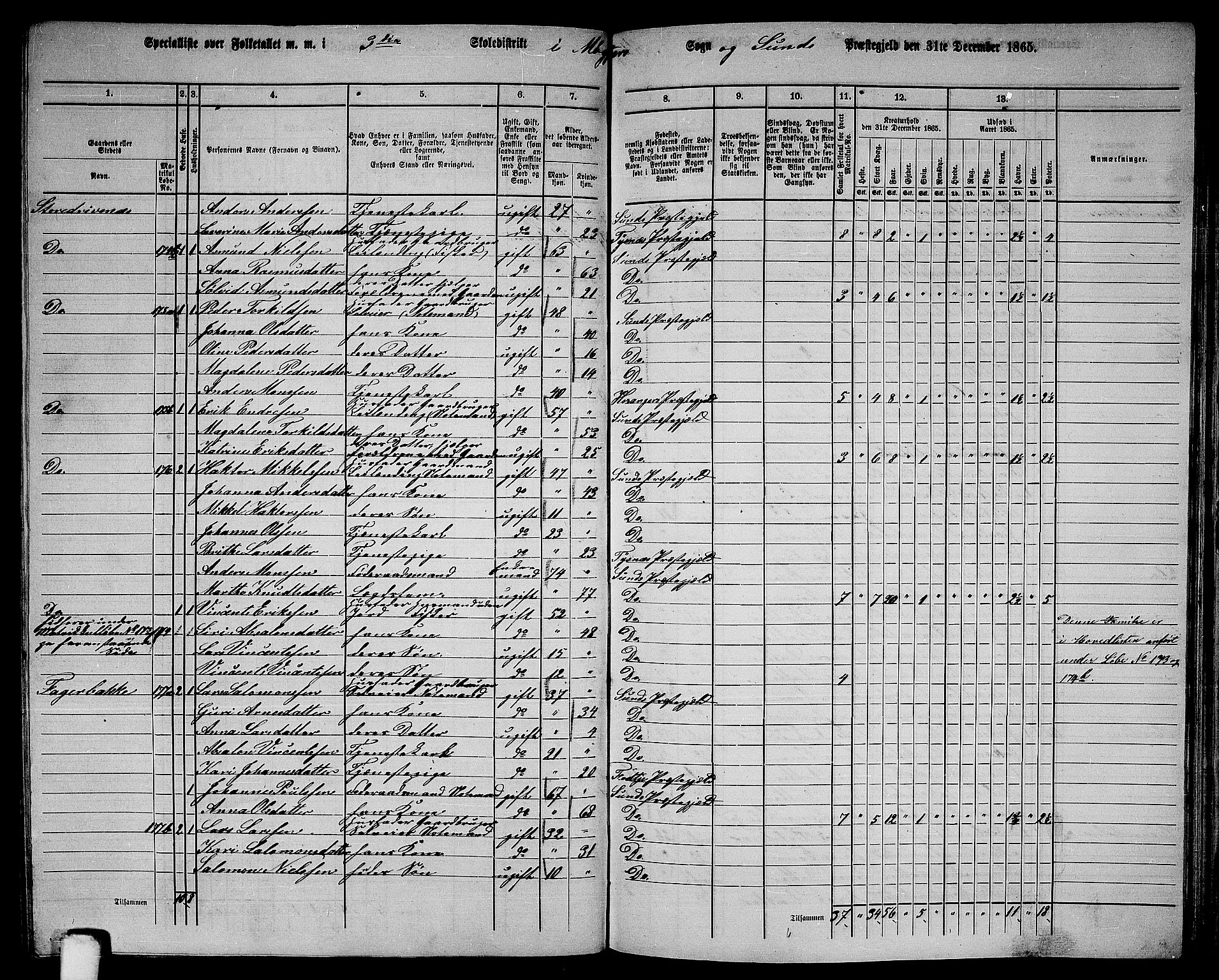 RA, 1865 census for Sund, 1865, p. 142