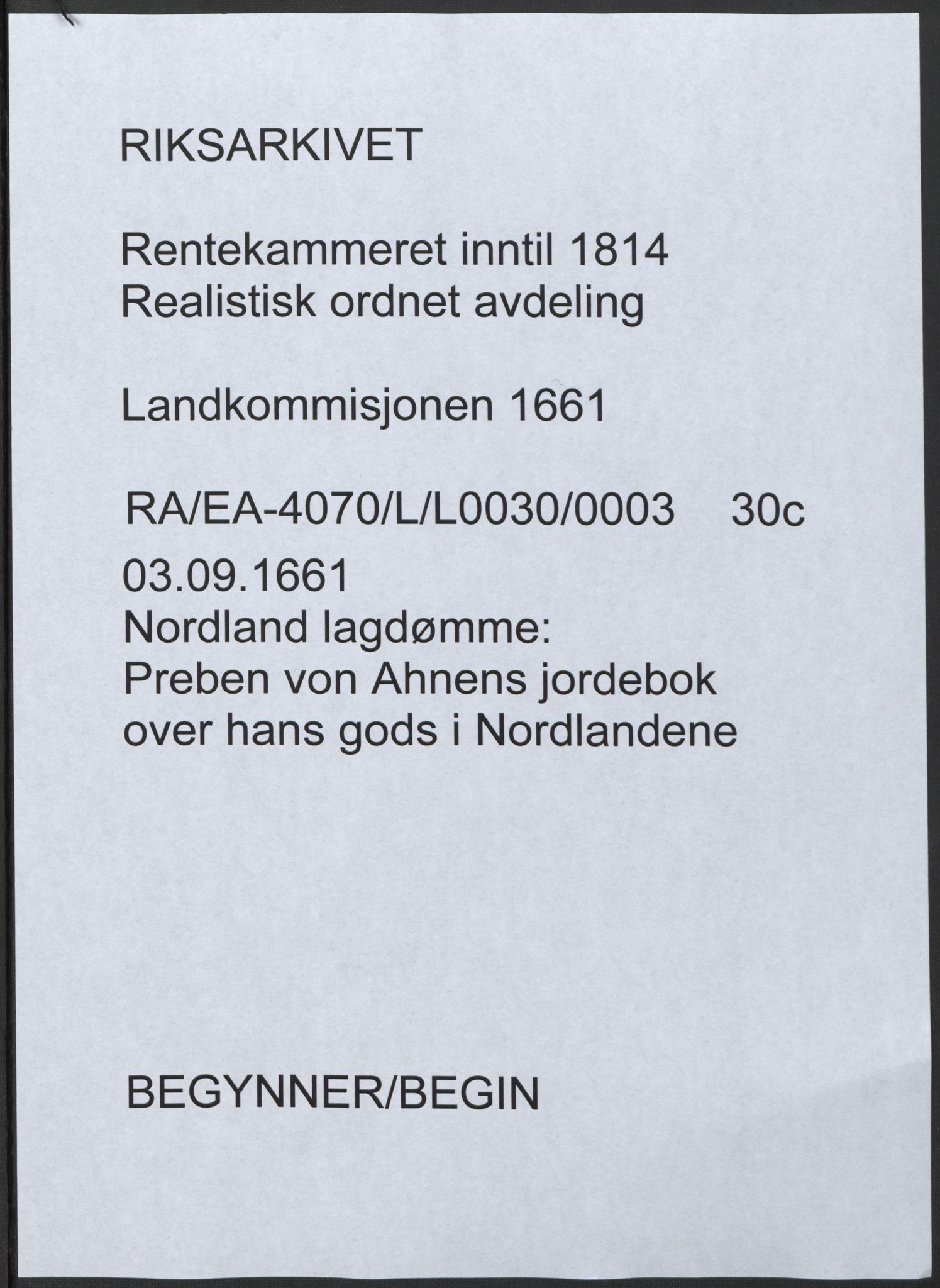 Rentekammeret inntil 1814, Realistisk ordnet avdeling, AV/RA-EA-4070/L/L0030/0003: Nordland lagdømme: / Preben von Ahnens jordebok over hans gods i Nordlandene, 1661