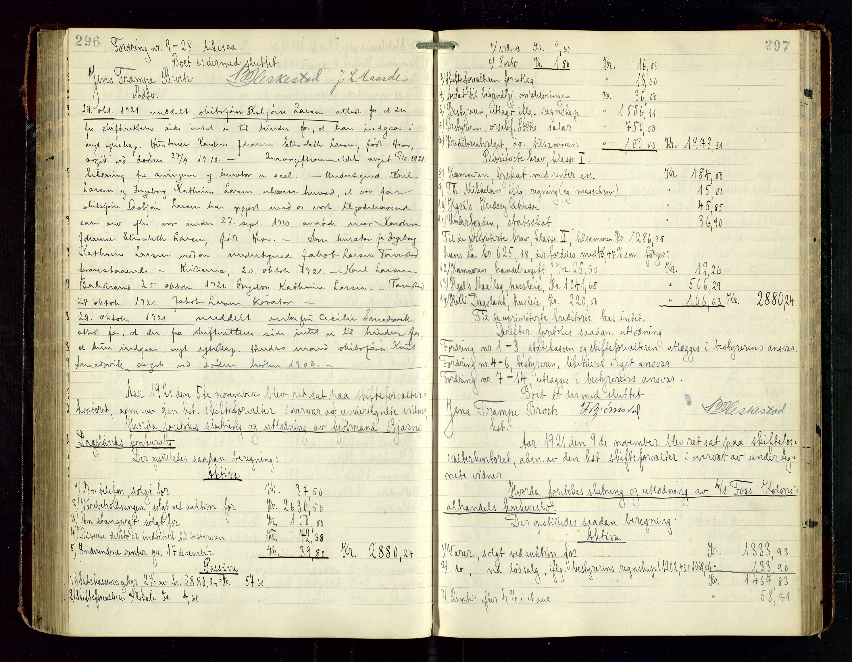 Haugesund tingrett, AV/SAST-A-101415/01/IV/IVD/L0003: Skifteutlodningsprotokoll, med register, 1915-1924, p. 296-297