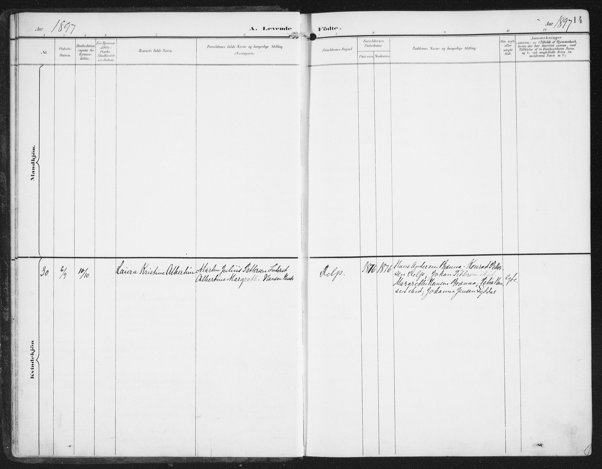 Ministerialprotokoller, klokkerbøker og fødselsregistre - Nordland, SAT/A-1459/876/L1098: Parish register (official) no. 876A04, 1896-1915, p. 14