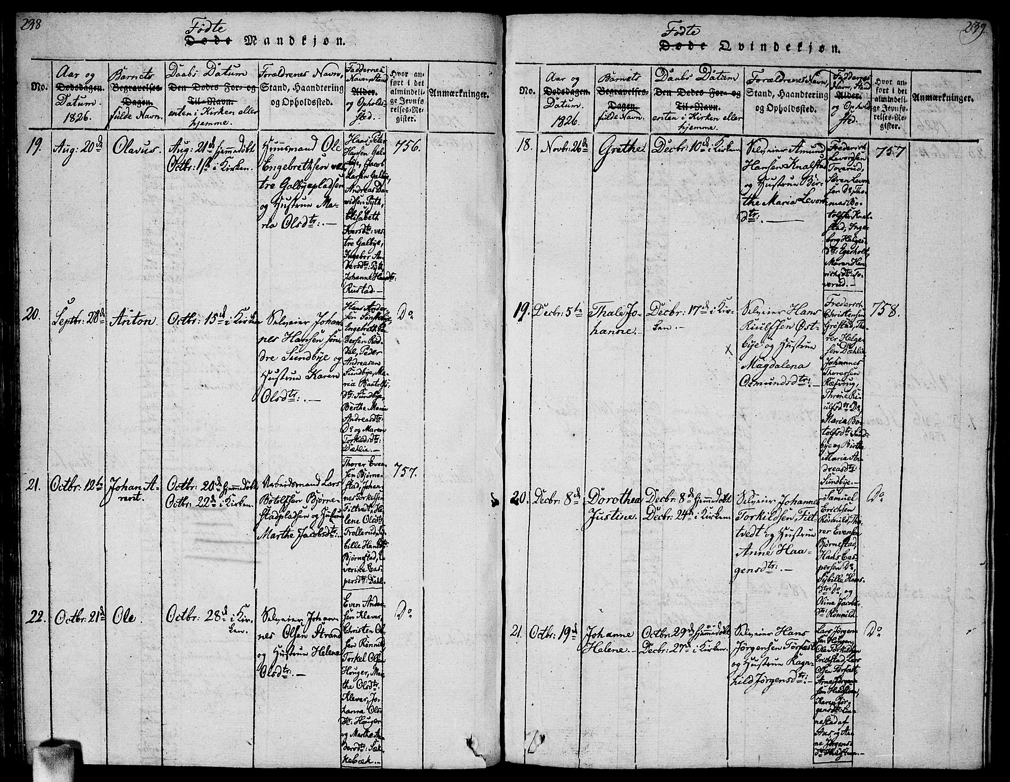 Vestby prestekontor Kirkebøker, SAO/A-10893/G/Ga/L0001: Parish register (copy) no. I 1, 1814-1827, p. 238-239
