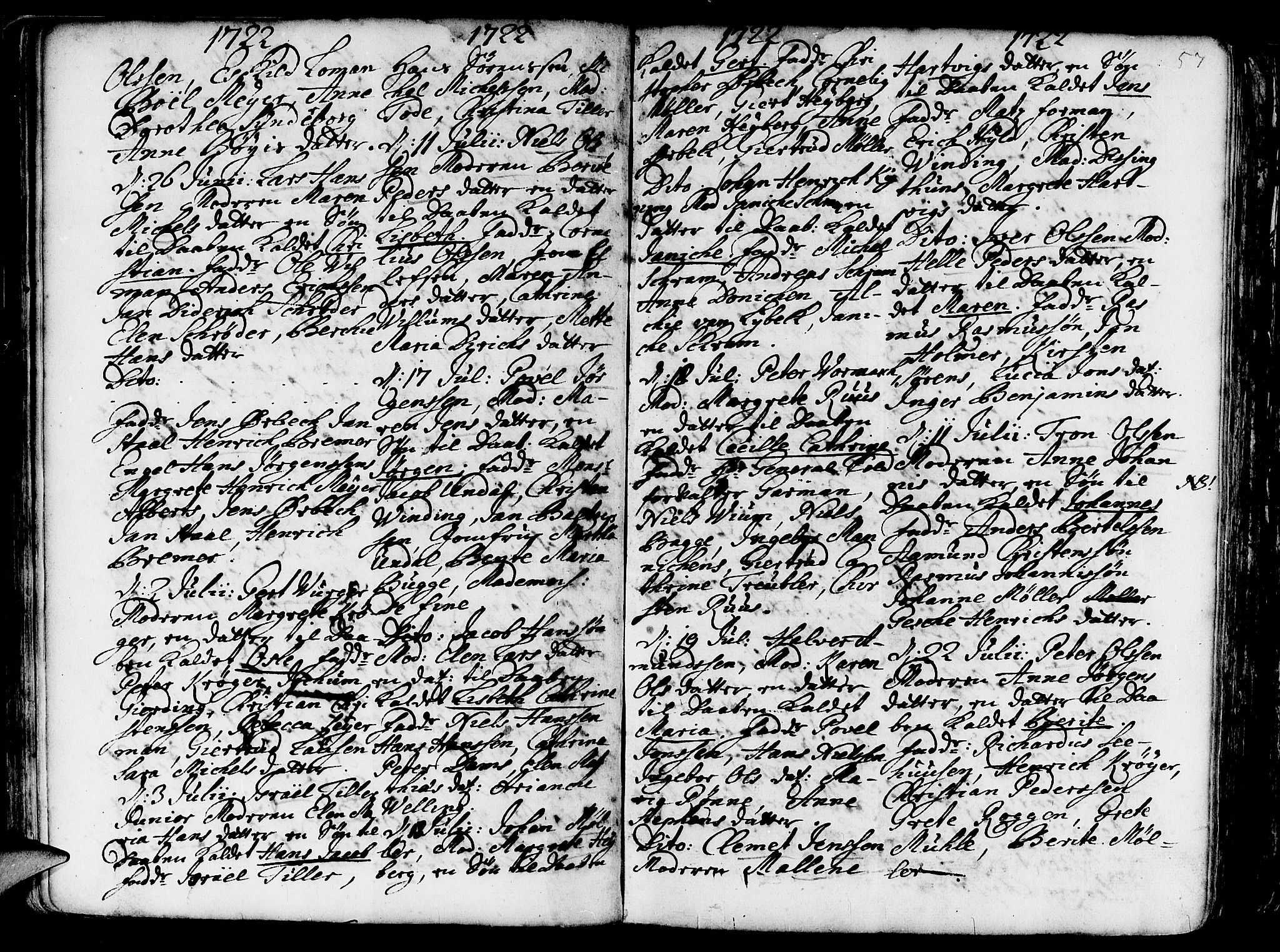 Nykirken Sokneprestembete, AV/SAB-A-77101/H/Haa/L0003: Parish register (official) no. A 3, 1717-1764, p. 57