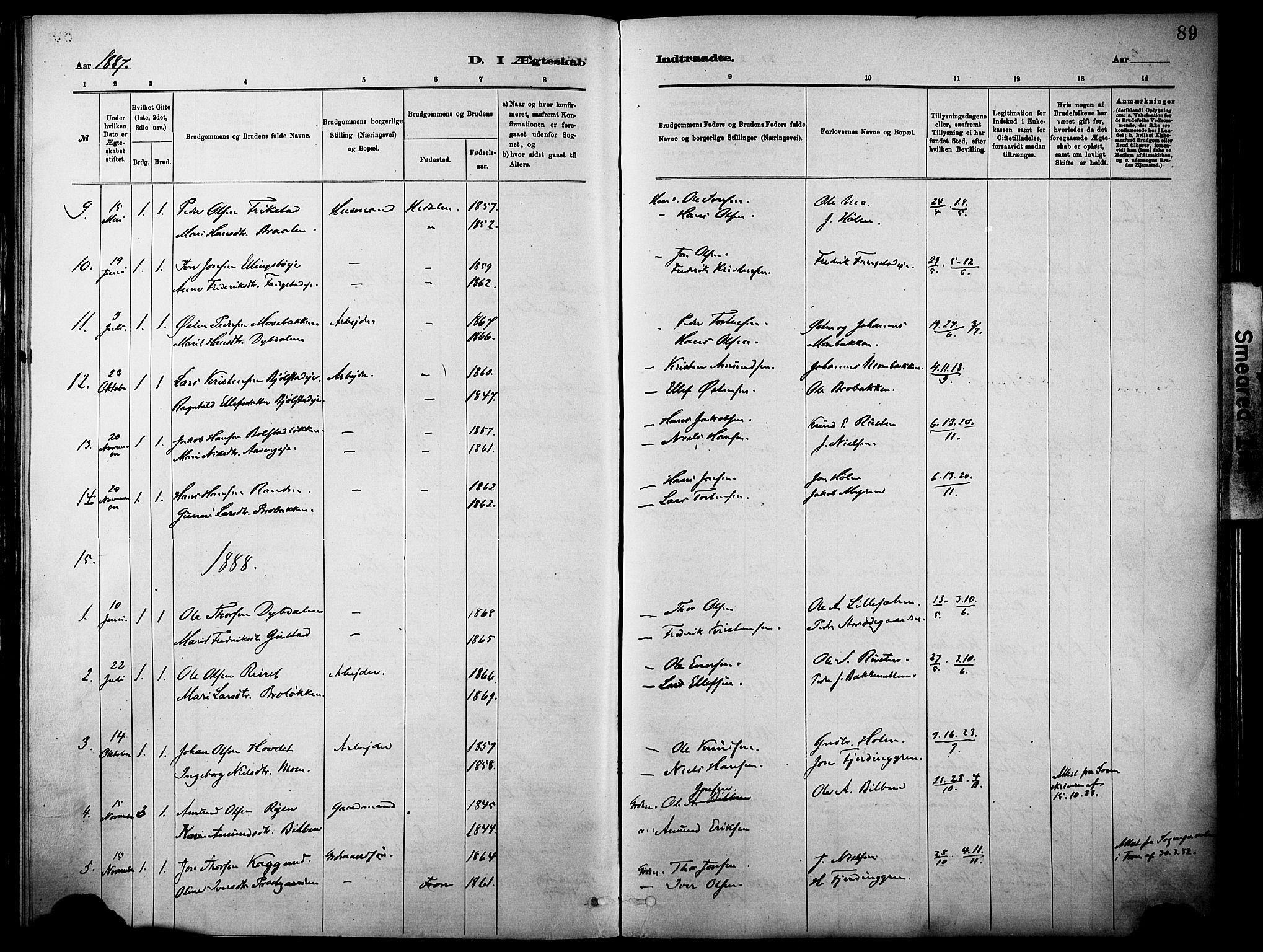 Vågå prestekontor, SAH/PREST-076/H/Ha/Haa/L0010: Parish register (official) no. 10, 1887-1904, p. 89
