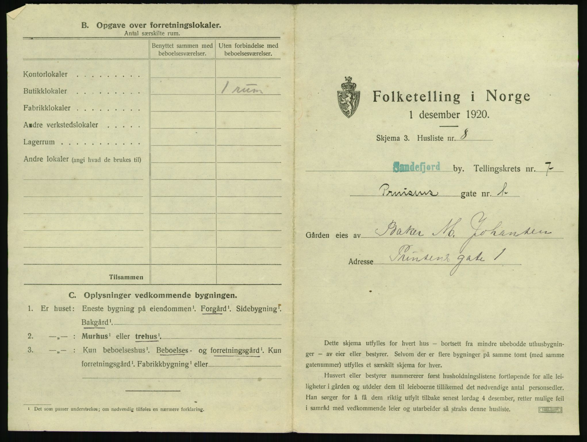 SAKO, 1920 census for Sandefjord, 1920, p. 824