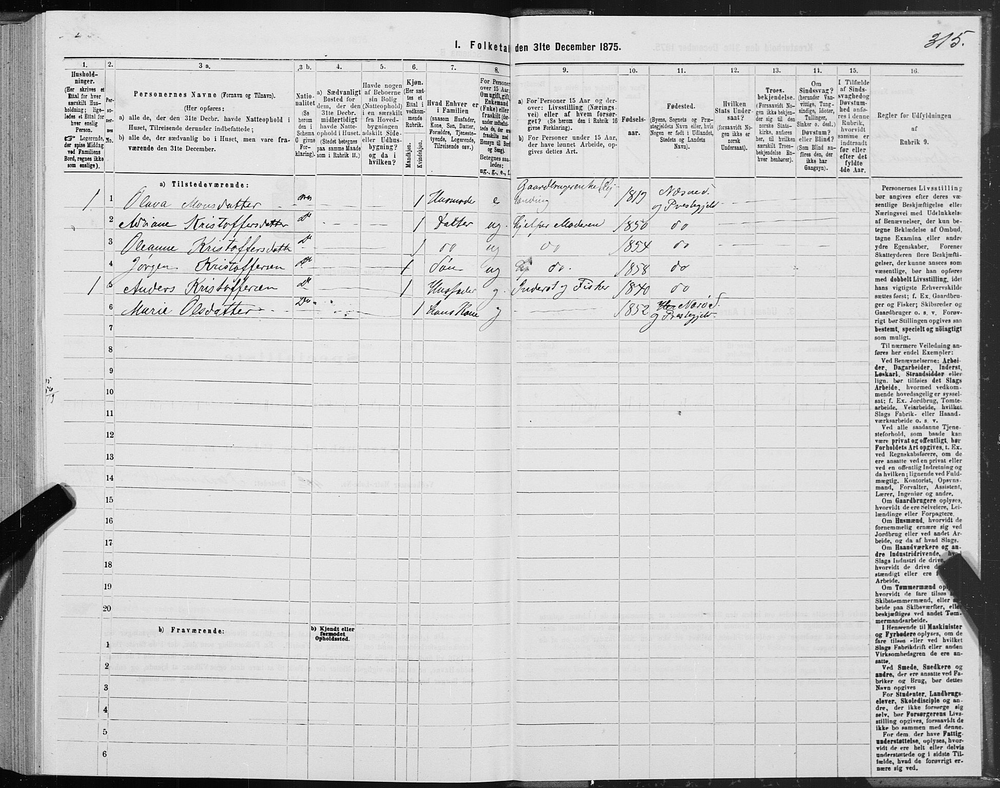 SAT, 1875 census for 1828P Nesna, 1875, p. 2315