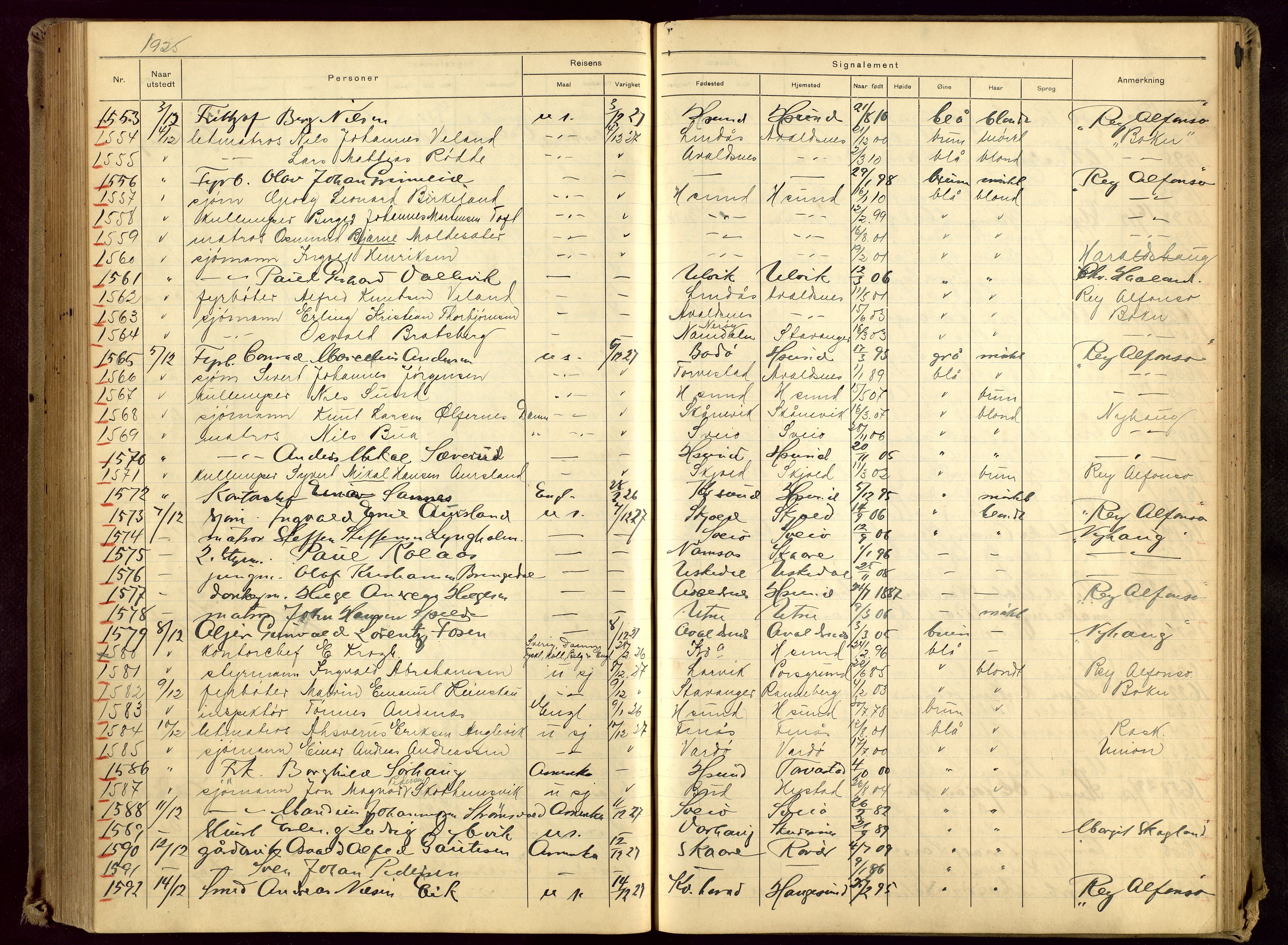 Haugesund politikammer, AV/SAST-A-100440/K/L0003: Passprotokoll for utstedte pass, 1922-1927, p. 147
