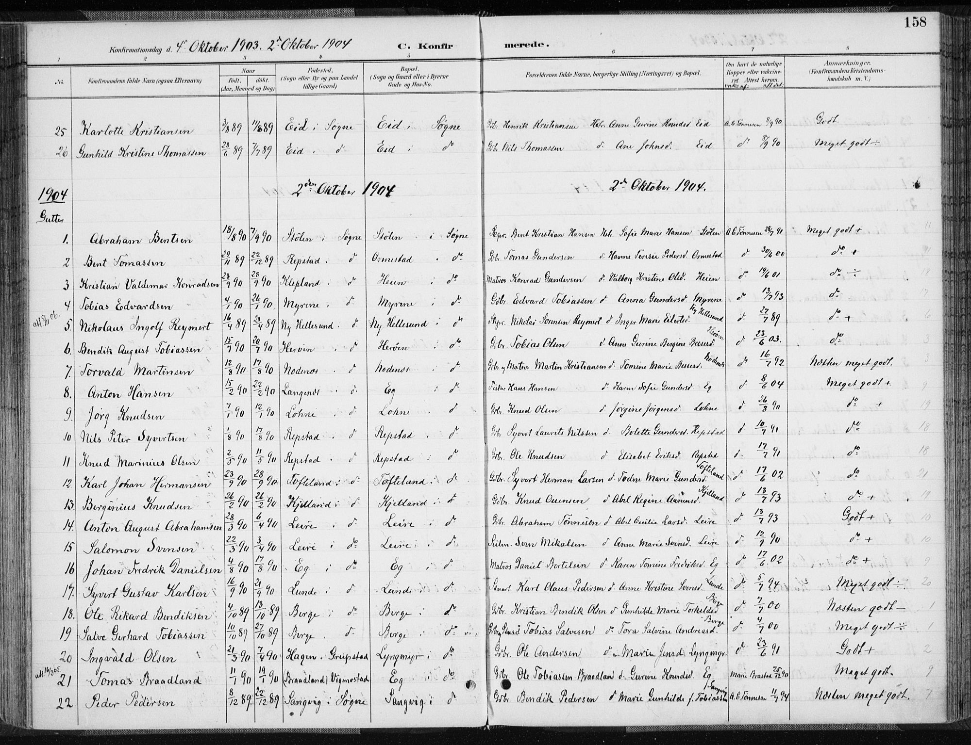 Søgne sokneprestkontor, SAK/1111-0037/F/Fa/Fab/L0013: Parish register (official) no. A 13, 1892-1911, p. 158