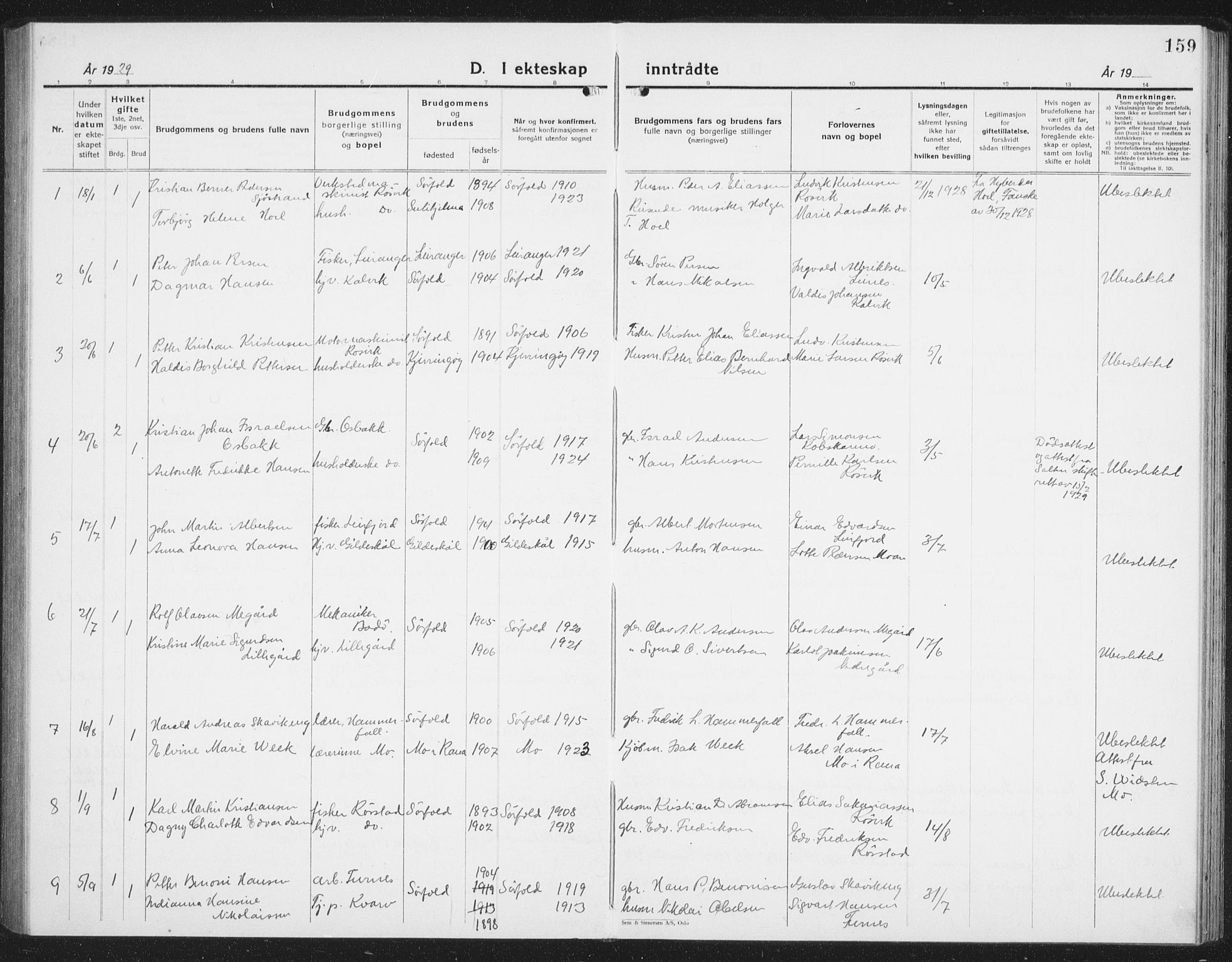 Ministerialprotokoller, klokkerbøker og fødselsregistre - Nordland, AV/SAT-A-1459/854/L0788: Parish register (copy) no. 854C04, 1926-1940, p. 159