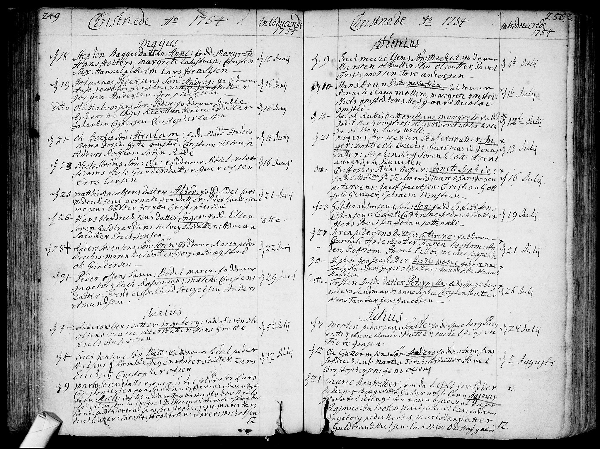 Bragernes kirkebøker, SAKO/A-6/F/Fa/L0004: Parish register (official) no. I 4, 1734-1759, p. 249-250