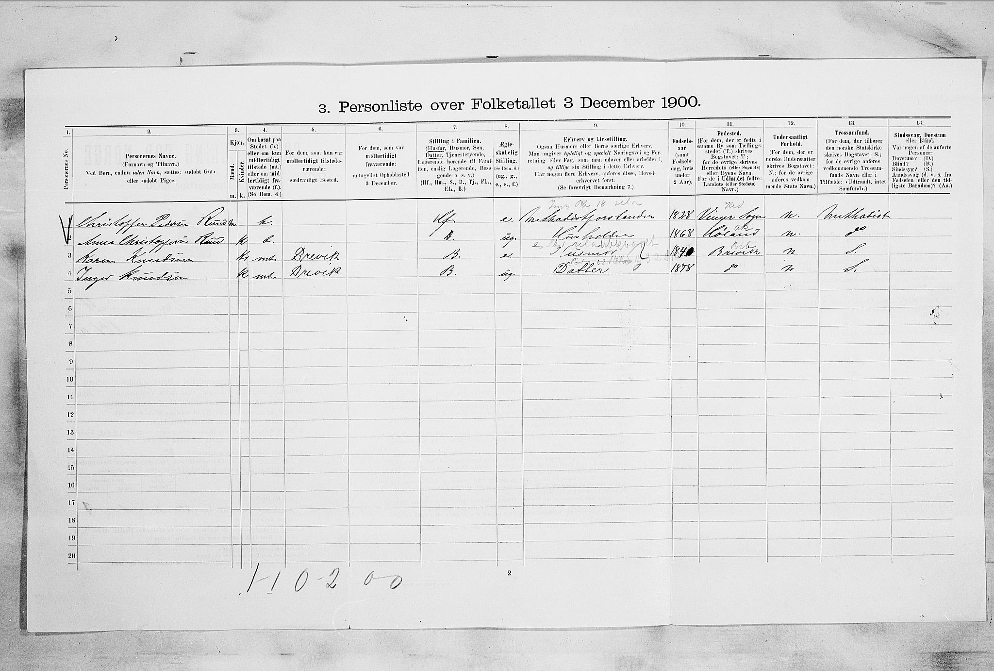 RA, 1900 census for Sandefjord, 1900, p. 995