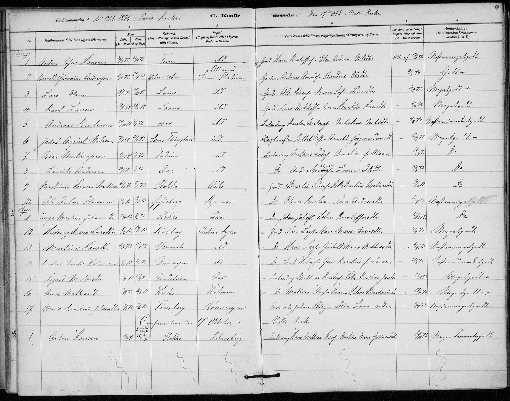 Sem kirkebøker, AV/SAKO-A-5/F/Fa/L0010: Parish register (official) no. I 10, 1878-1887, p. 69