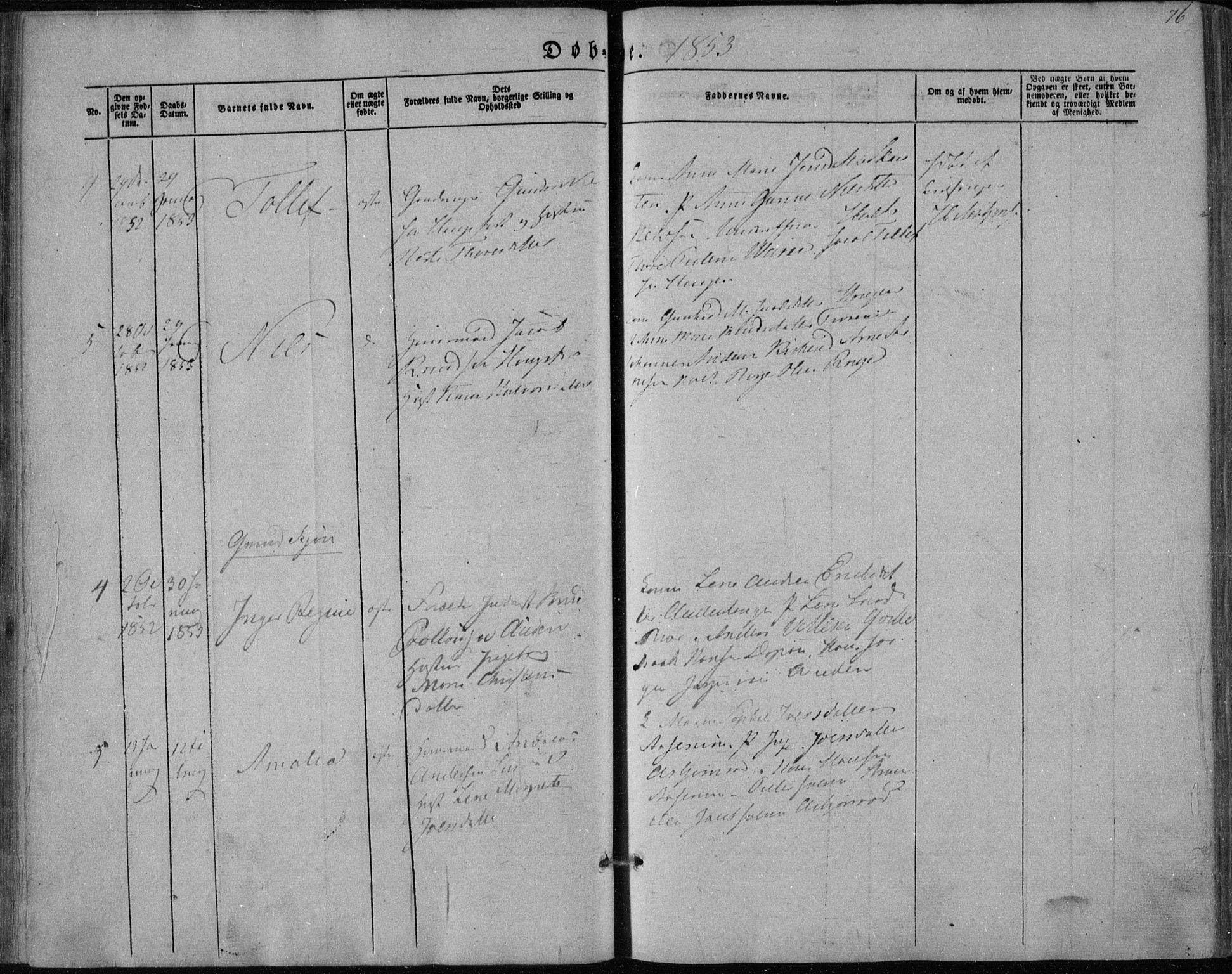 Hedrum kirkebøker, AV/SAKO-A-344/F/Fa/L0006: Parish register (official) no. I 6, 1849-1857, p. 76