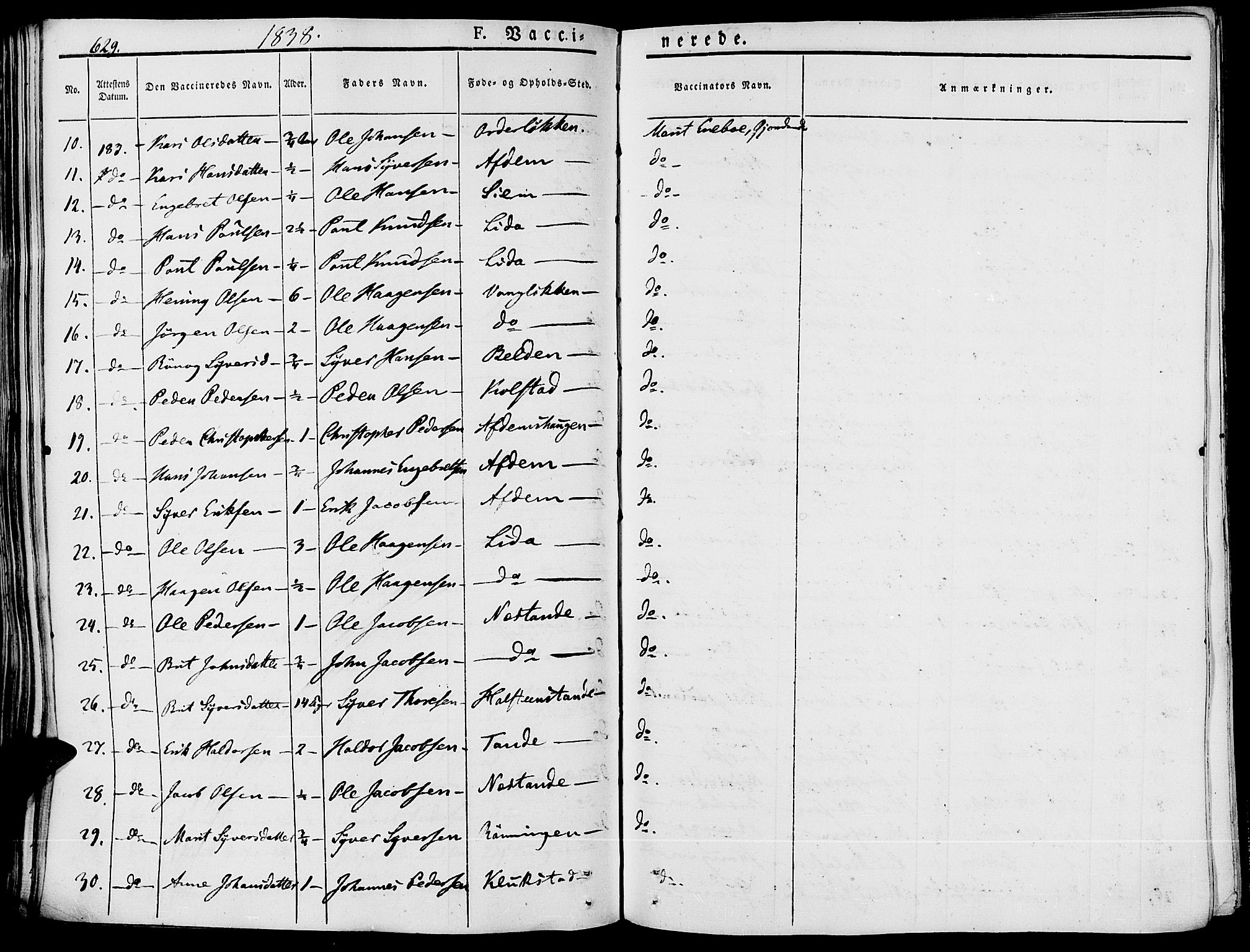 Lesja prestekontor, SAH/PREST-068/H/Ha/Haa/L0005: Parish register (official) no. 5, 1830-1842, p. 629