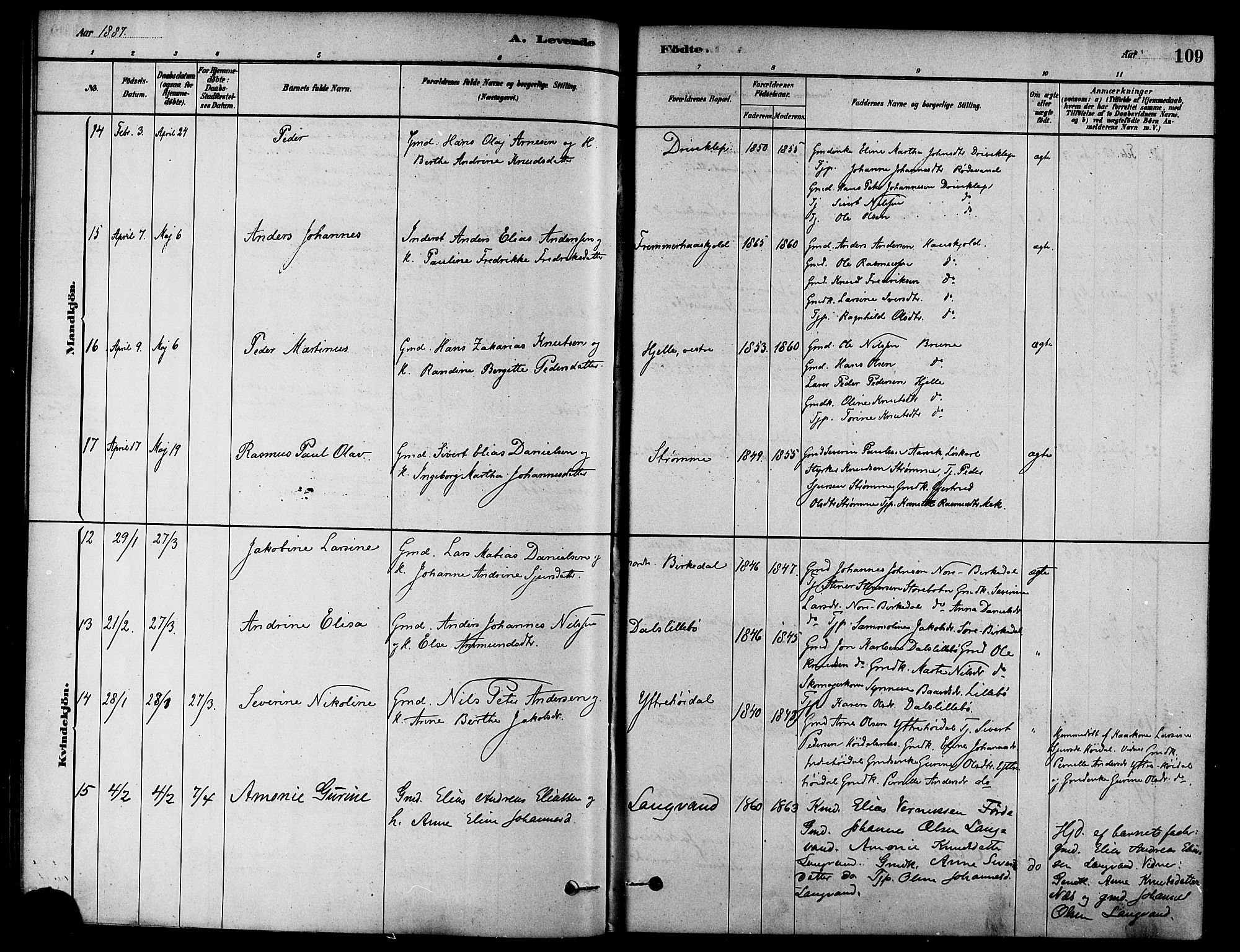 Ministerialprotokoller, klokkerbøker og fødselsregistre - Møre og Romsdal, AV/SAT-A-1454/511/L0141: Parish register (official) no. 511A08, 1878-1890, p. 109