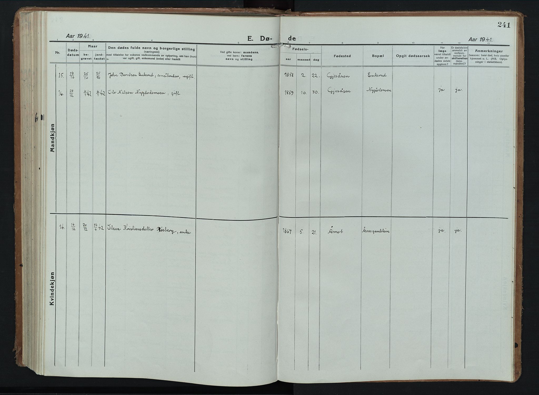 Åsnes prestekontor, AV/SAH-PREST-042/H/Ha/Hab/L0012: Parish register (copy) no. 12, 1921-1942, p. 241